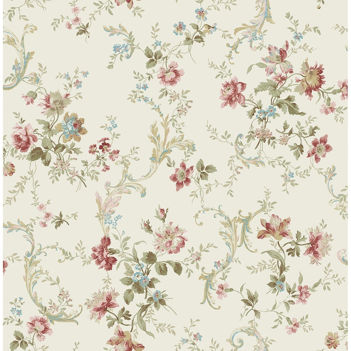 Seabrook Designs Keely Floral Scrolls Unpasted Wallpaper