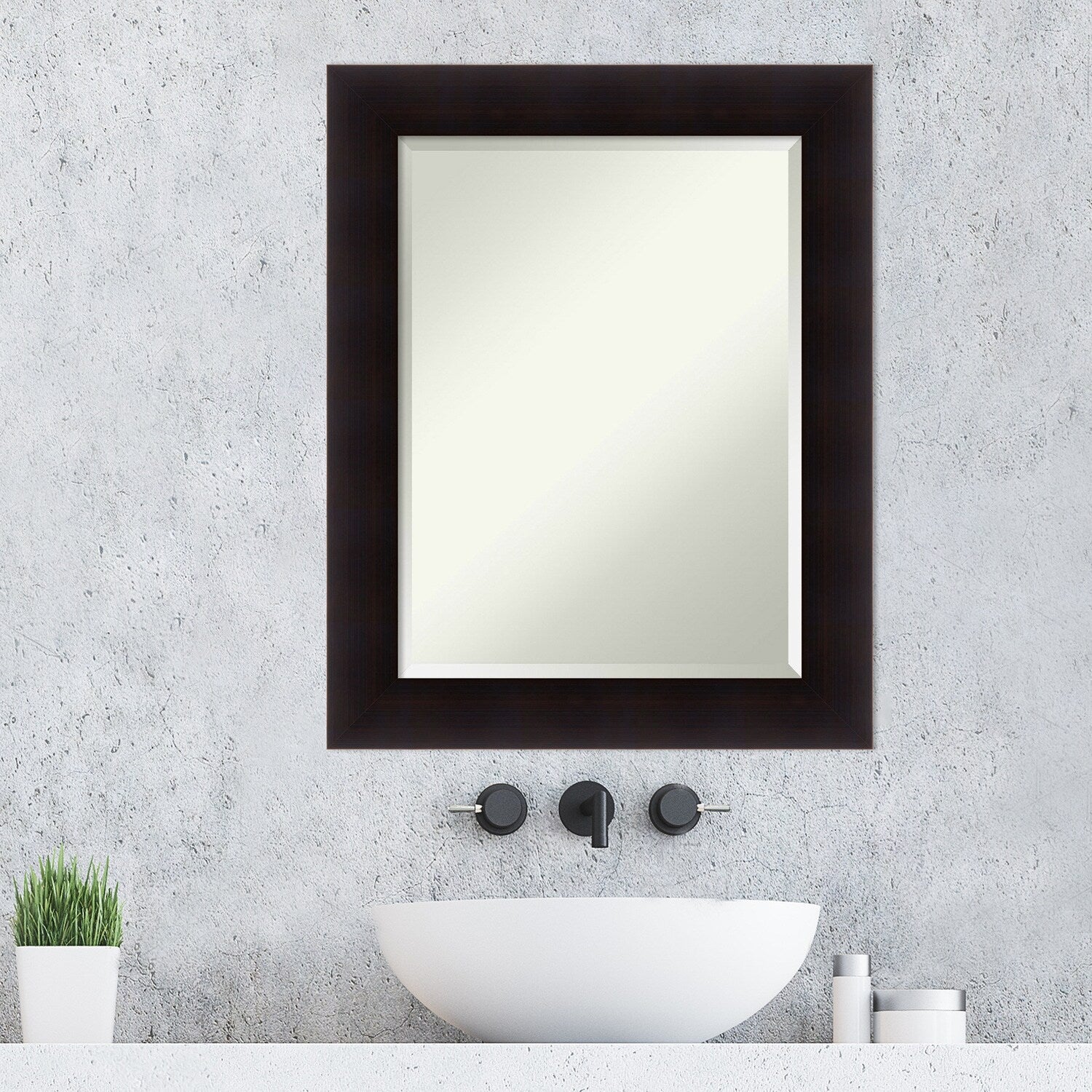 Beveled Wood Bathroom Wall Mirror - Portico Espresso Frame