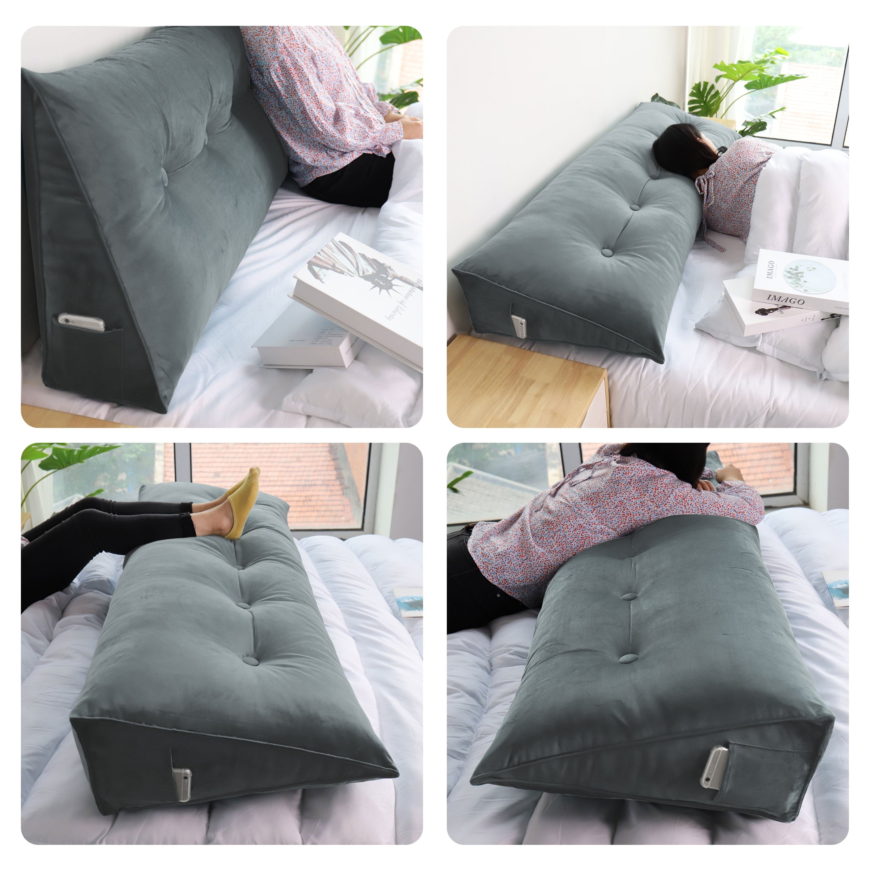 WOWMAX Large Bed Rest Wedge Reading Pillow Back Support Headboard Cushion