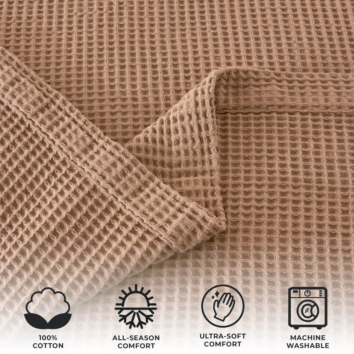 Linery & Co. 100% Cotton All-Season Lightweight Waffle Weave Knit Throw Blanket