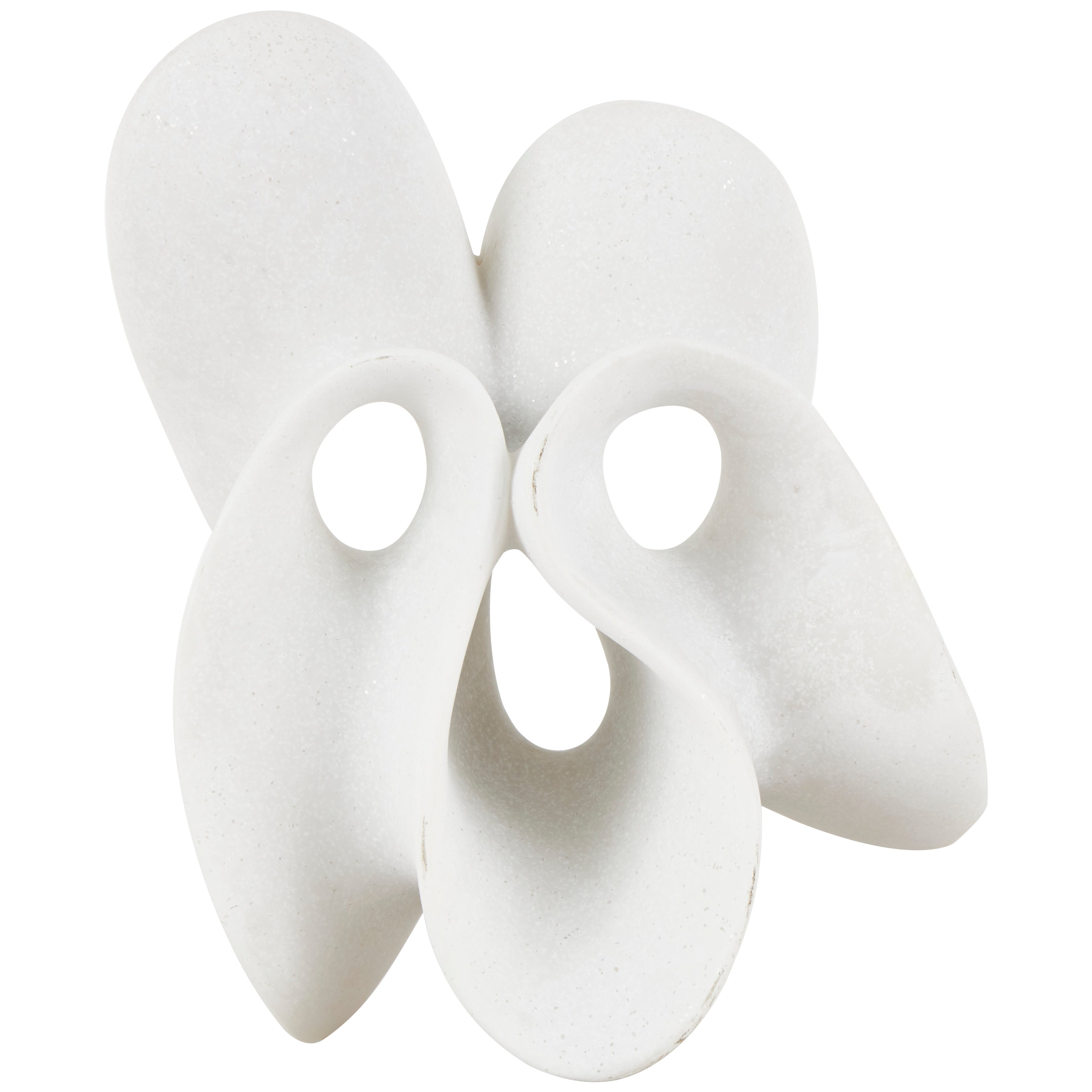 White Polystone Wavy Shaped Abstract Sculpture with Cutouts and Speckled Texturing