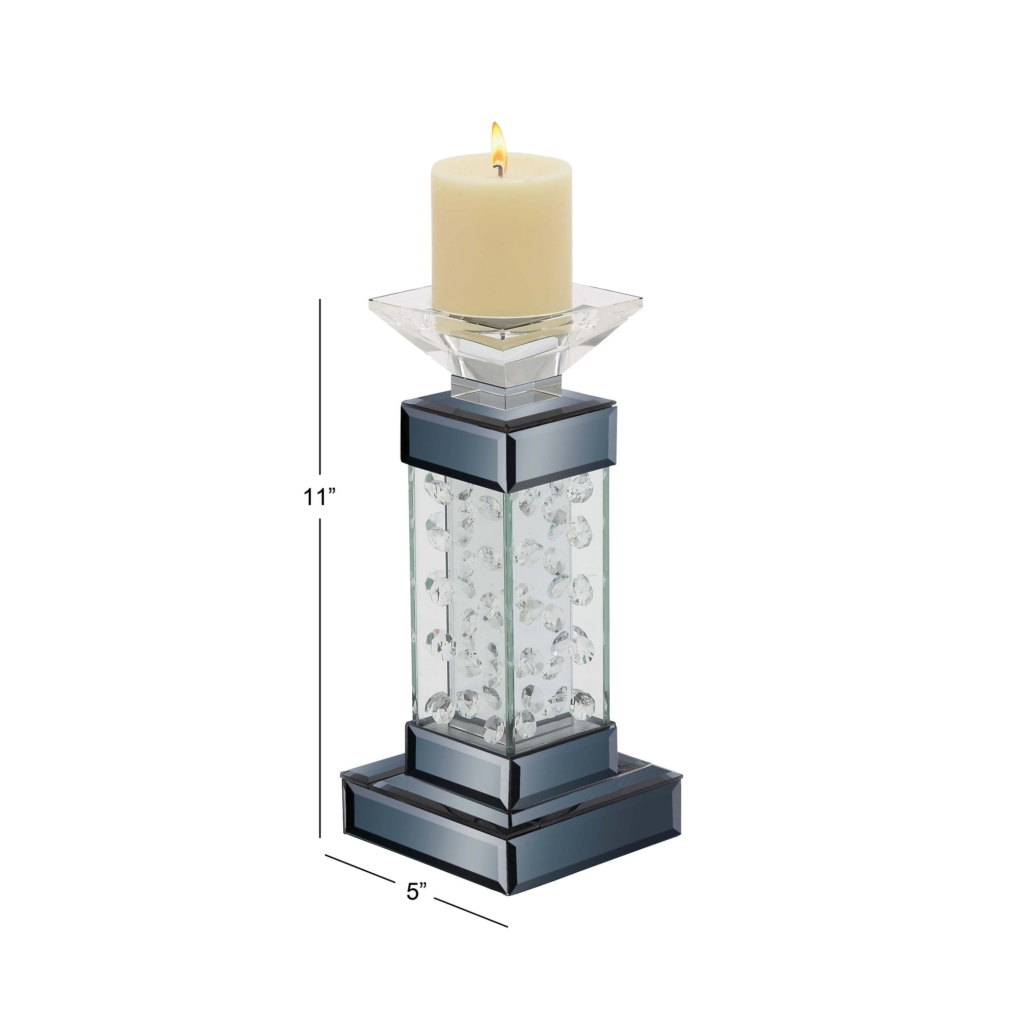 Glass Pillar Candle Holder with Floating Crystals