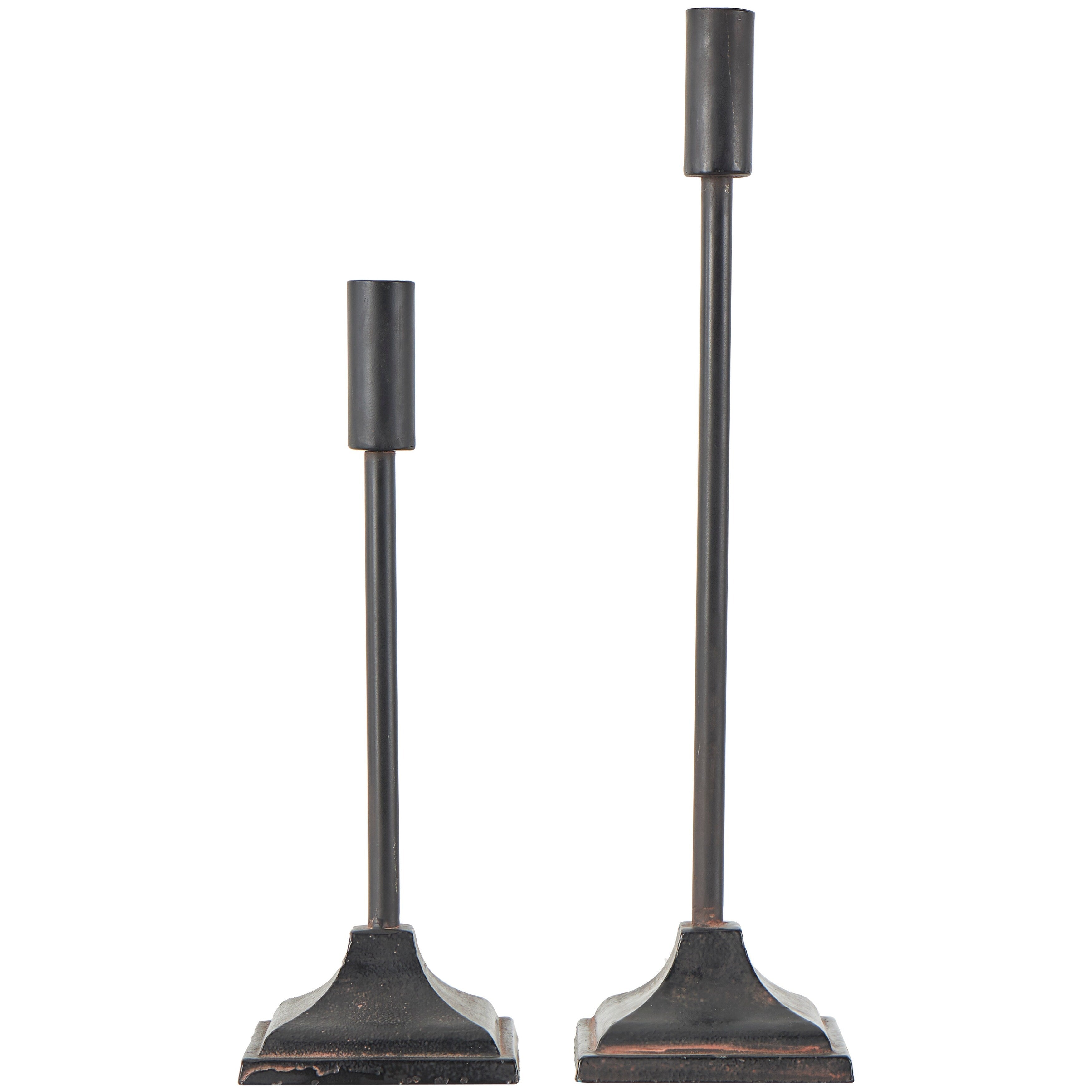 Black Metal Slim Minimalistic Candle Holder with Tapered Bases (Set of 2)