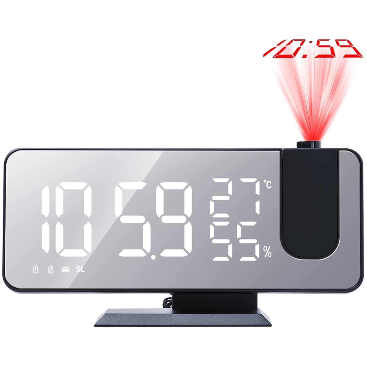 Projection Alarm Clock Radio Function 7.5In LED Mirror Display