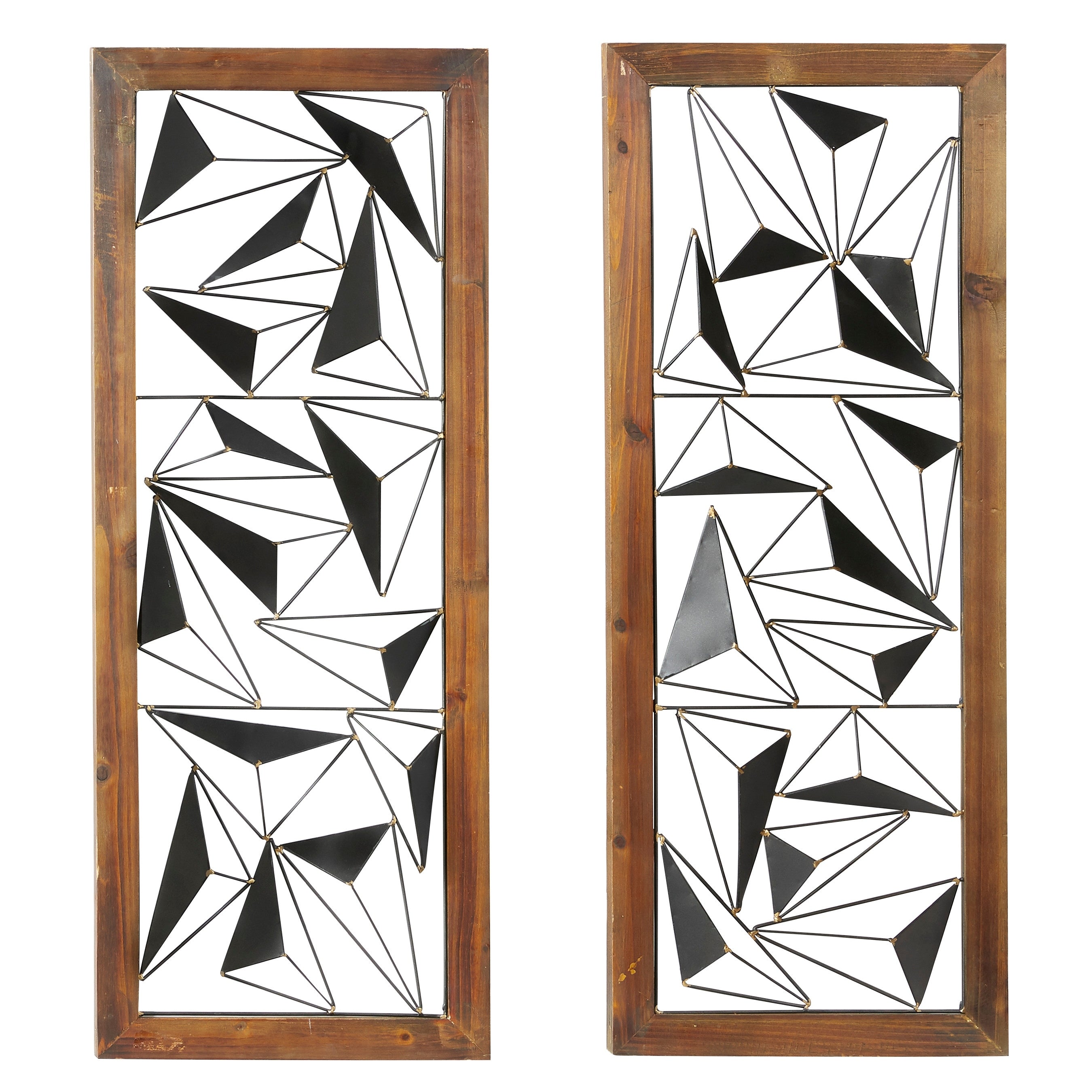 Black Metal Geometric Home Wall Decor with Wood Frame (Set of 2)