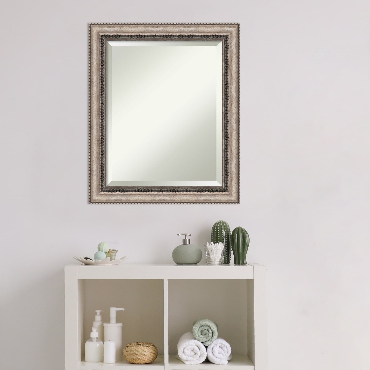 Beveled Bathroom Wall Mirror - Lyla Ornate Silver Frame - Lyla Ornate Silver