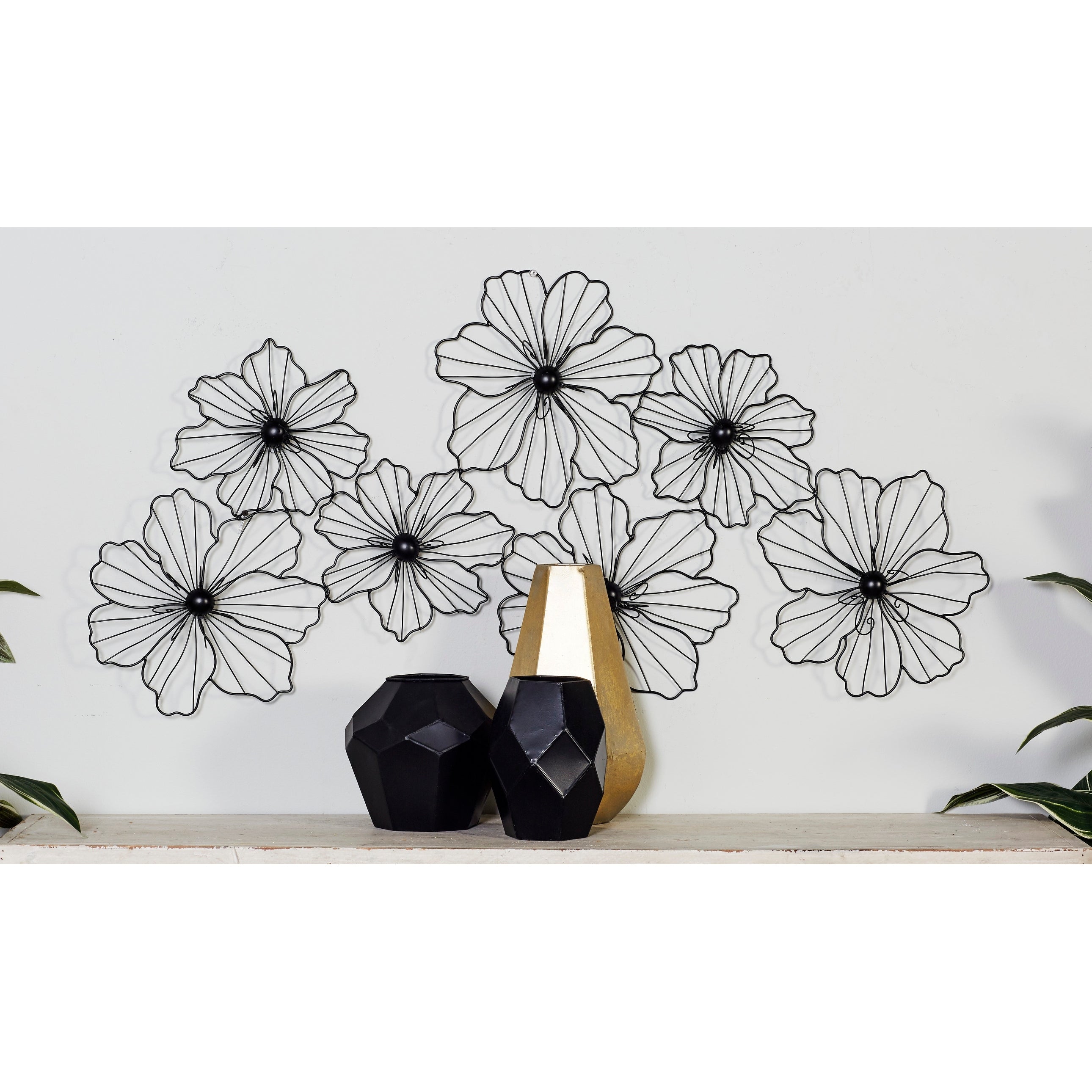 Gold or Black Metal Foiled Wire Floral Wall Decor