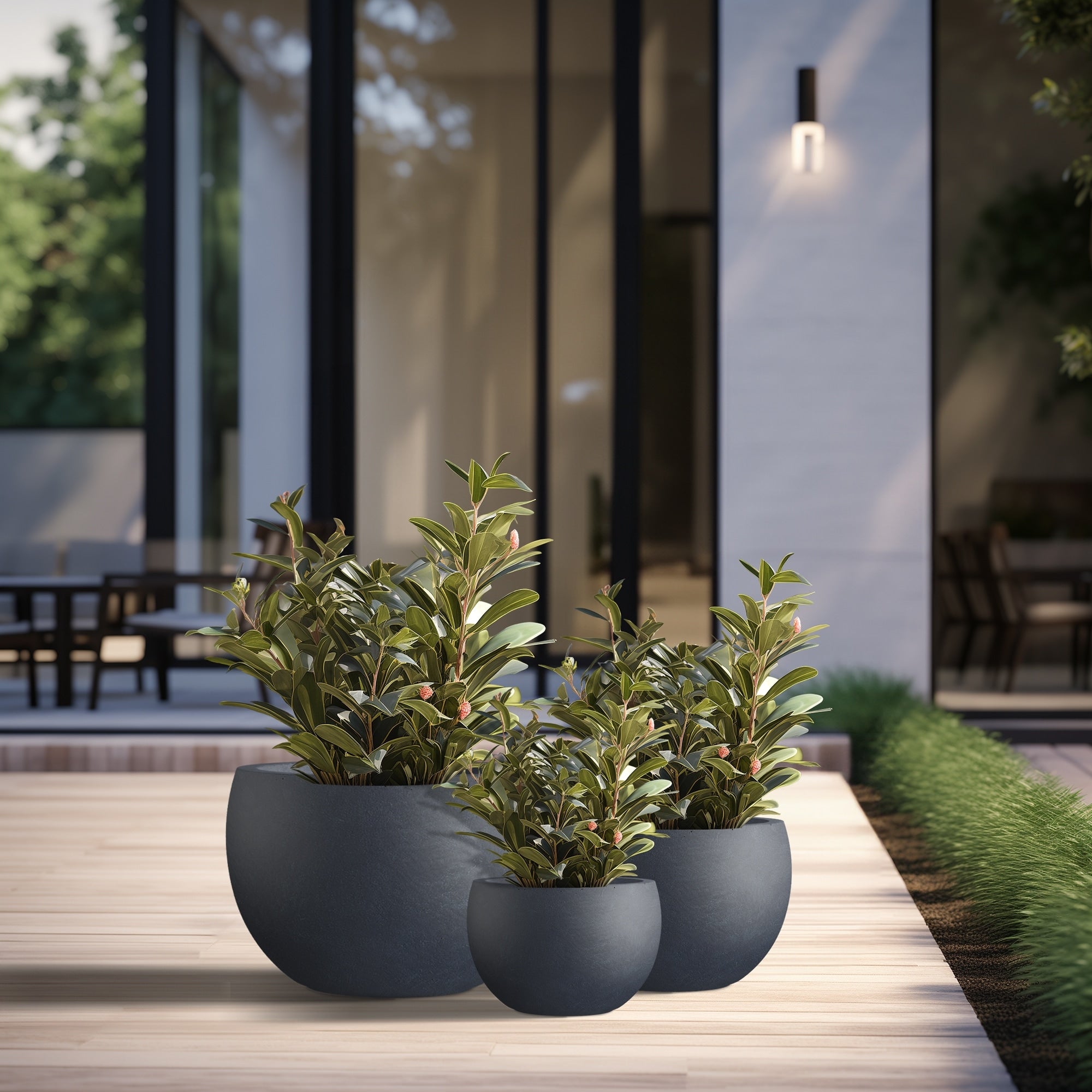 Tall Concrete Round Plant Pots / Large Indoor and Outdoor flower Planters