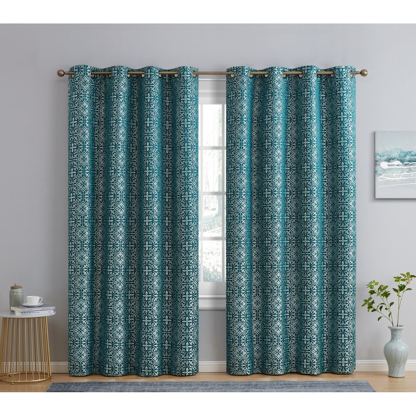 HLC.me Mia Tile 100% Complete Blackout Thermal Insulated Heat/Cold/UV Blocking Grommet Curtain Panels - Pair