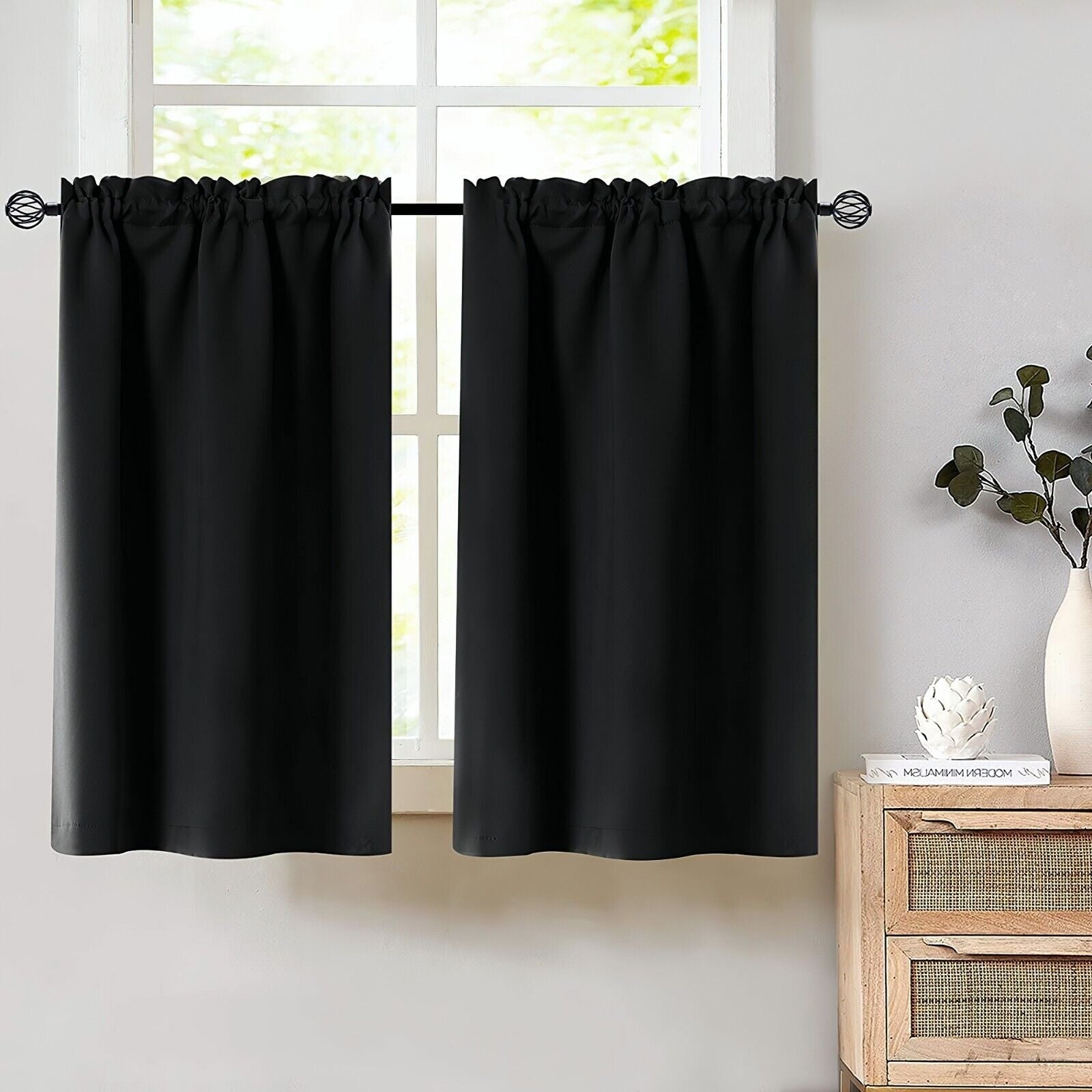 2 Pcs Blackout Kitchen Curtain Tiers with Rod Pocket 34x24