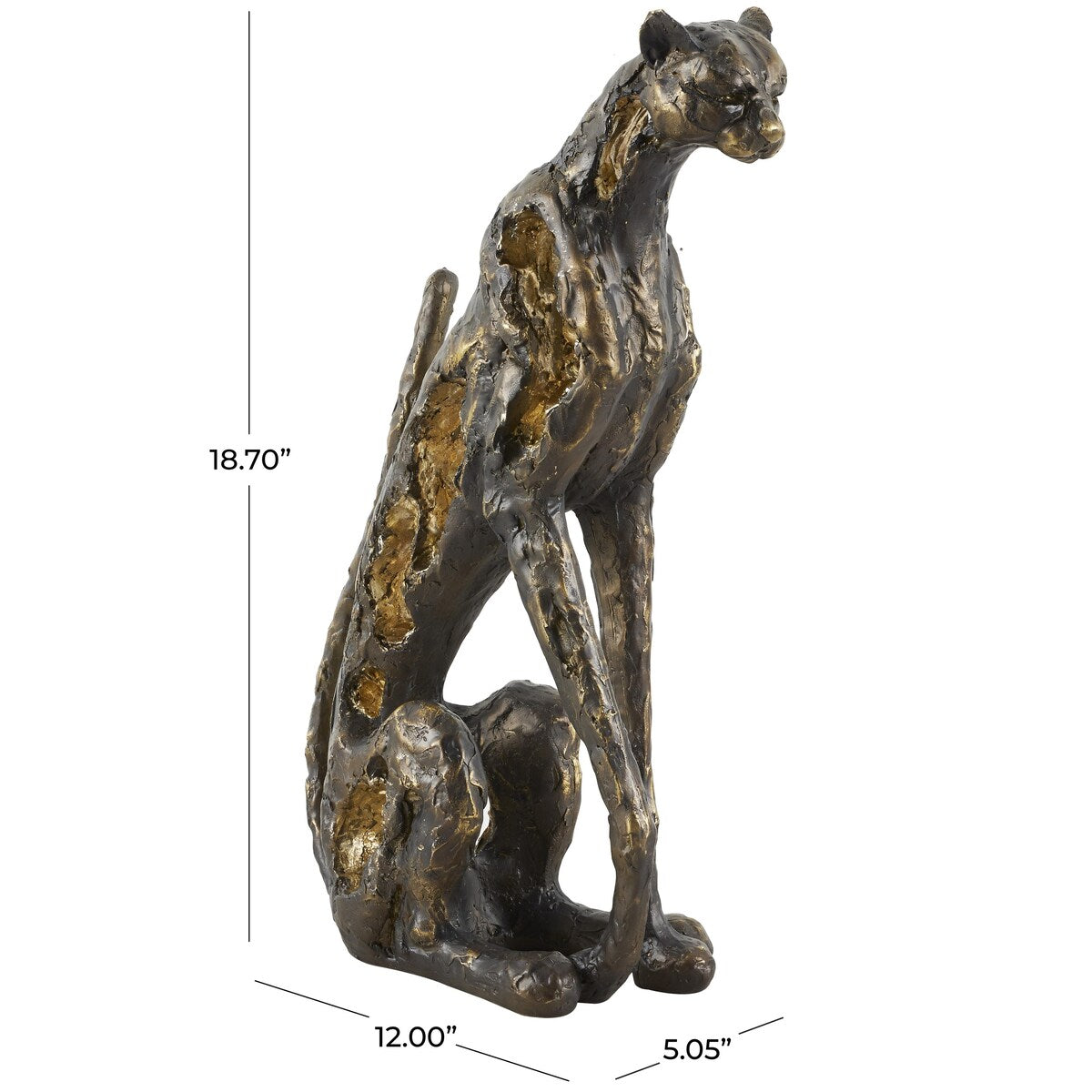 Polystone Leopard Distressed Textured Sitting Decorative Sculpture with Cutouts and Gold Accents - Bronze - Roche River Decor