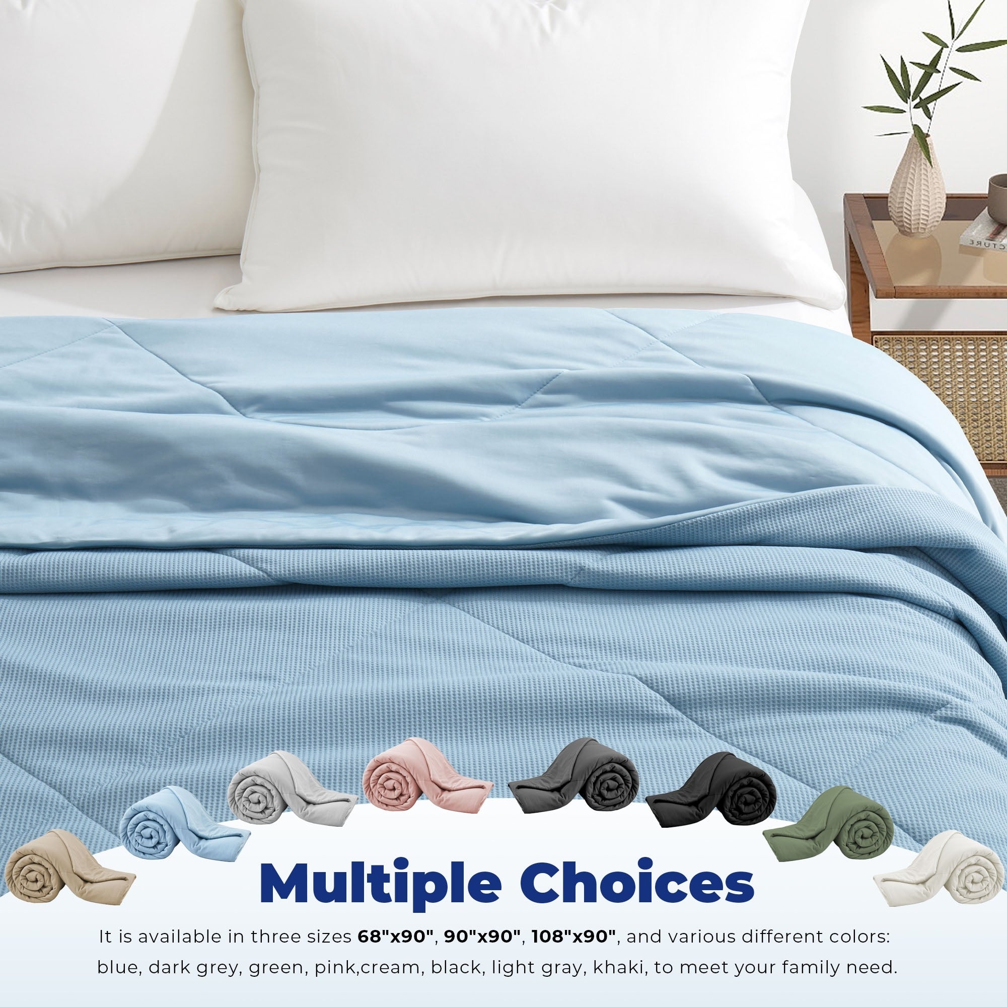 Lightweight Breathable Cooling Waffle Reversible Summer Blanket, Dual-side Cool Touch Comforter