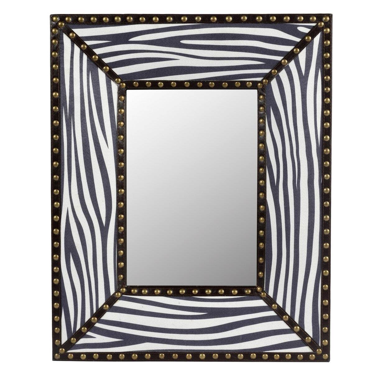 White Zebra Rectangle Decorative Wall Hanging Mirror; Rivet Decoration