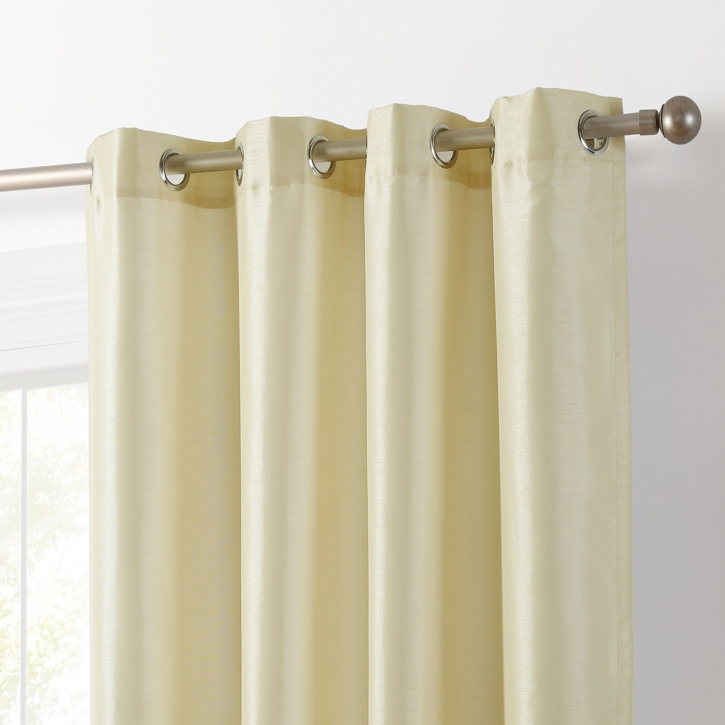 HLC.me Jefferson Faux Silk Semi Sheer Light Filtering Lined Grommet Window Curtain Bedroom, 2 Panels