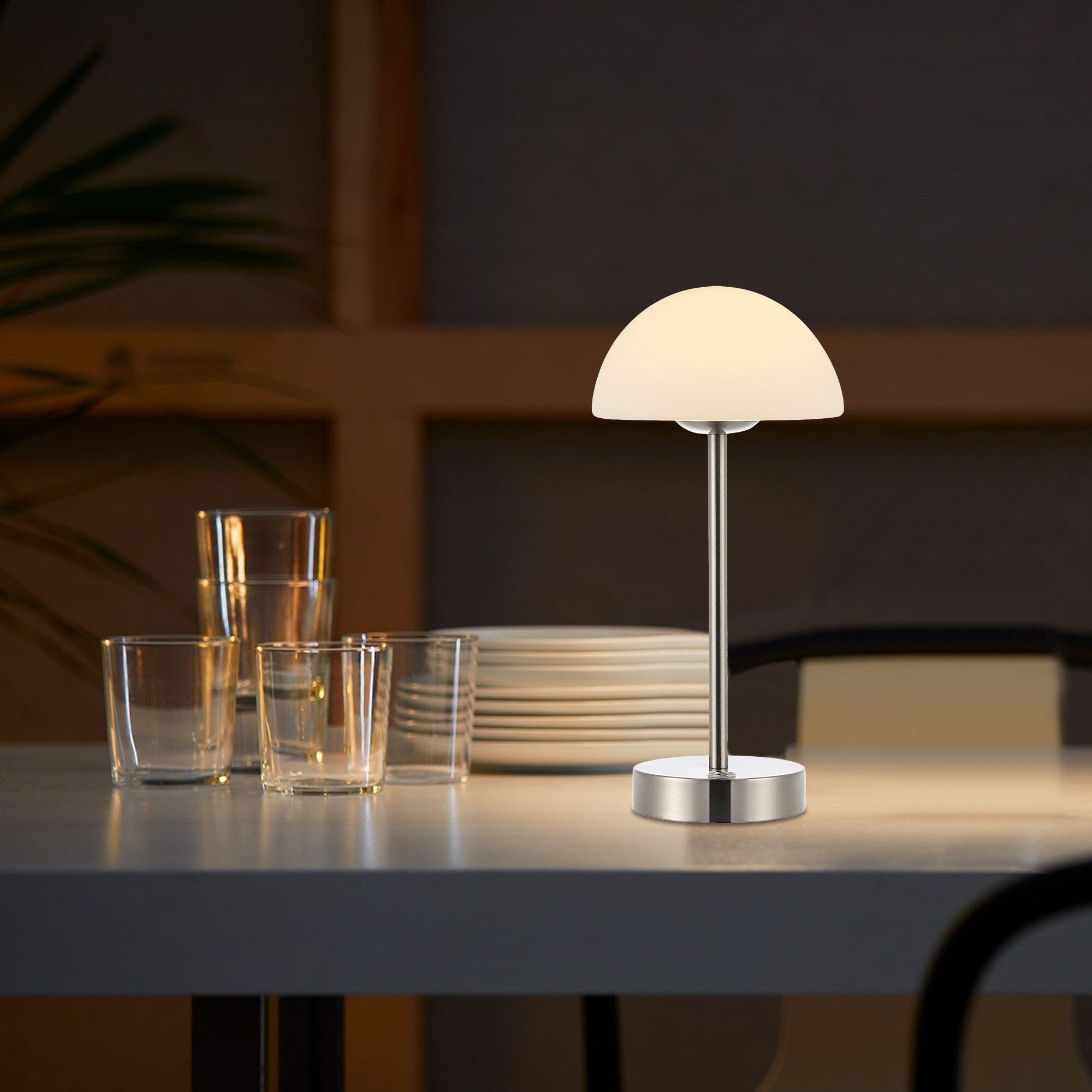 Carson 12.5 Modern Minimalist Iron Wireless Rechargeable Integrated LED Table Lamp, Nickel/White by JONATHAN Y