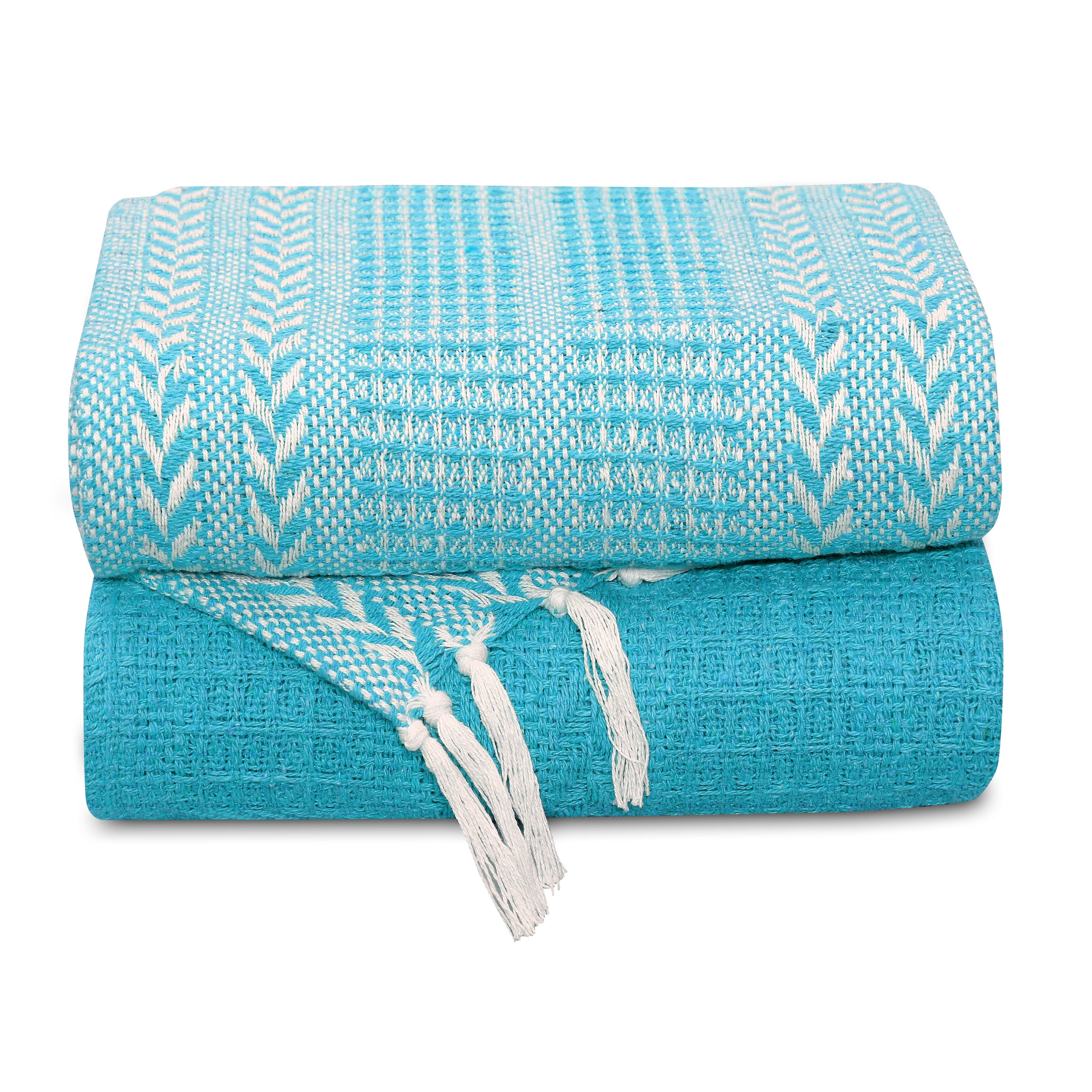 Handwoven Luxurious Cotton Sofa Couch Bed Throw Blankets All Season - Set of 2 (50''x60'')