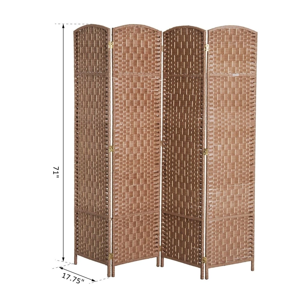 HomCom 6' Tall Wicker Weave Four Panel Room Divider Privacy Screen - Natural Blonde Wood