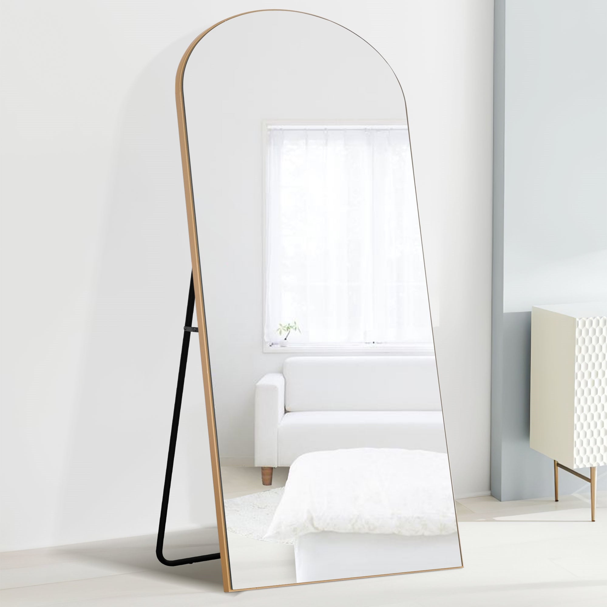 Modern Arched Mirror Full-Length Floor Mirror with Stand