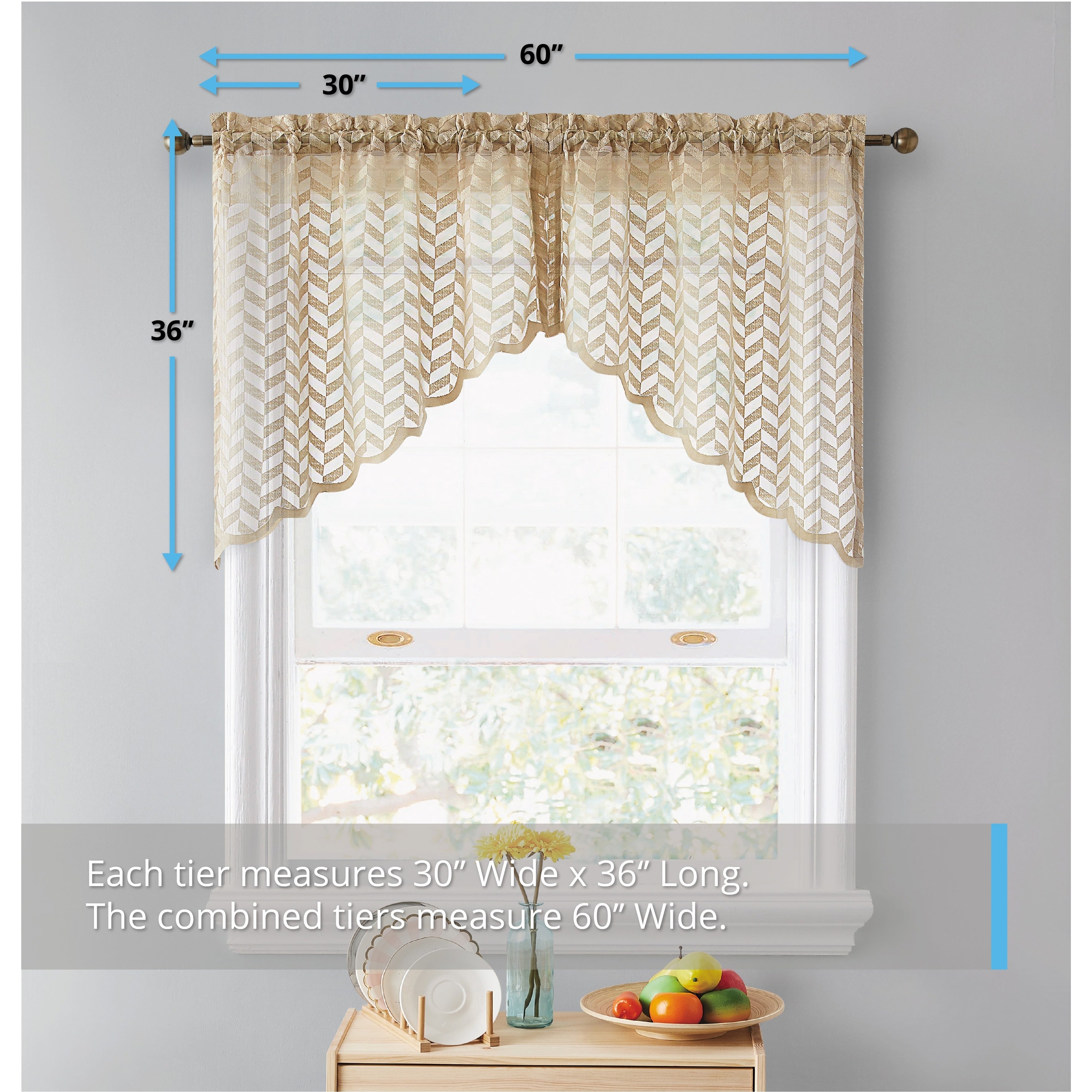 HLC.me Herringbone Lace Sheer Kitchen Cafe Curtain Tiers Swags Valance for Small Windows & Bathroom