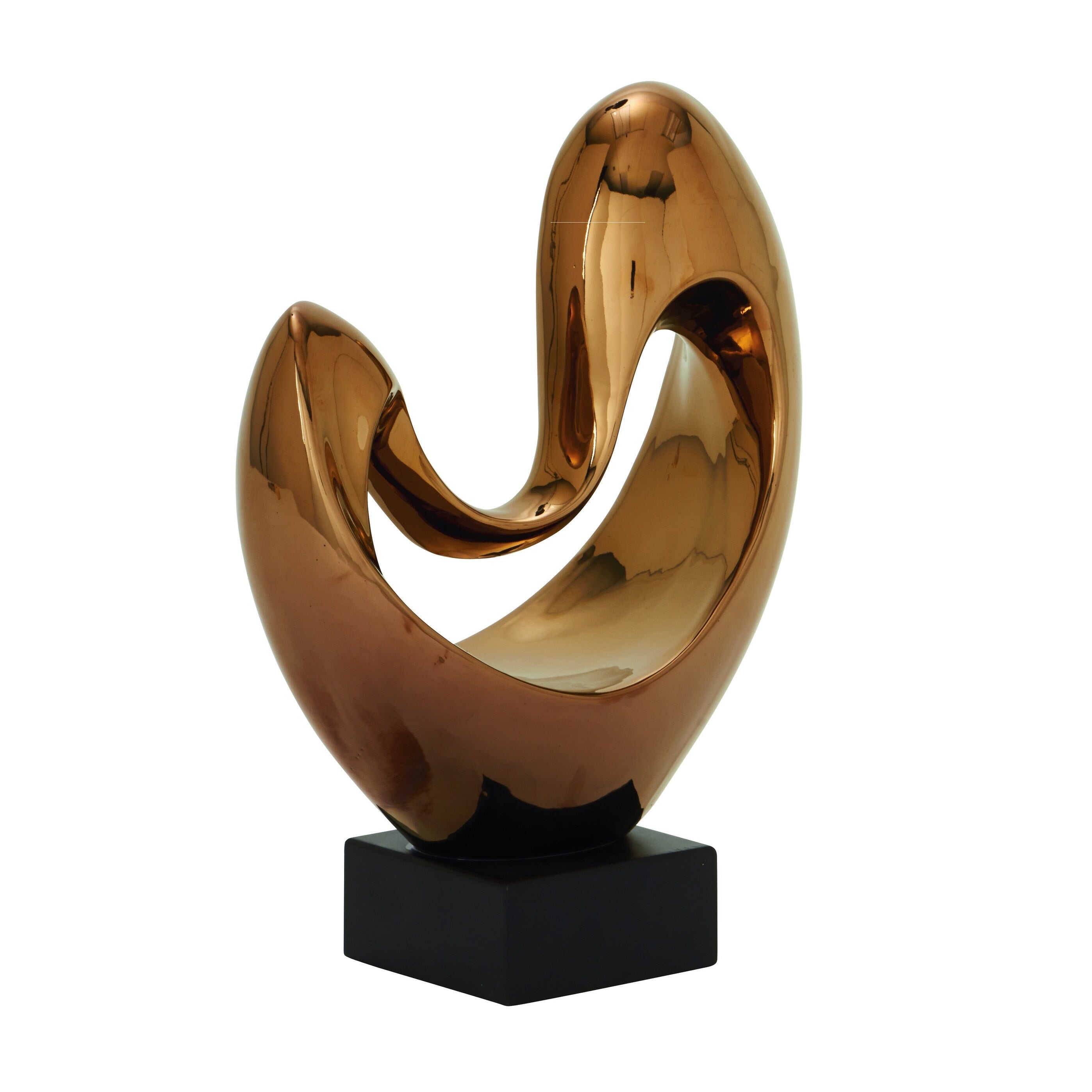 Copper or Silver Polystone Heart Abstract Decorative Sculpture with Black Base