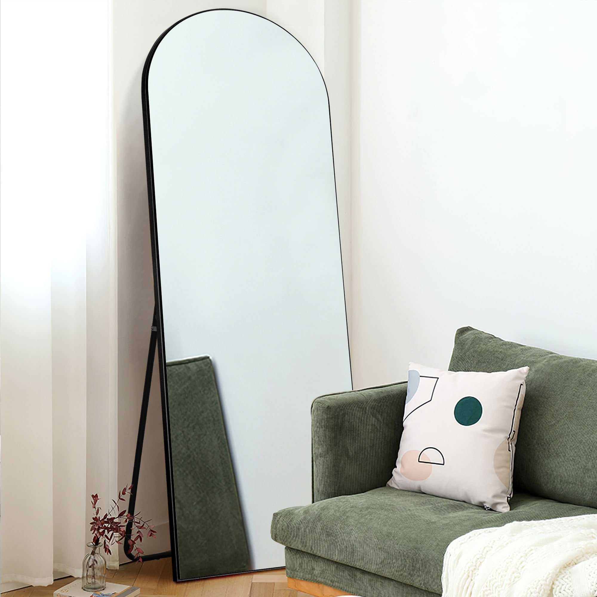 Modern Arched Mirror Full-Length Floor Mirror with Stand