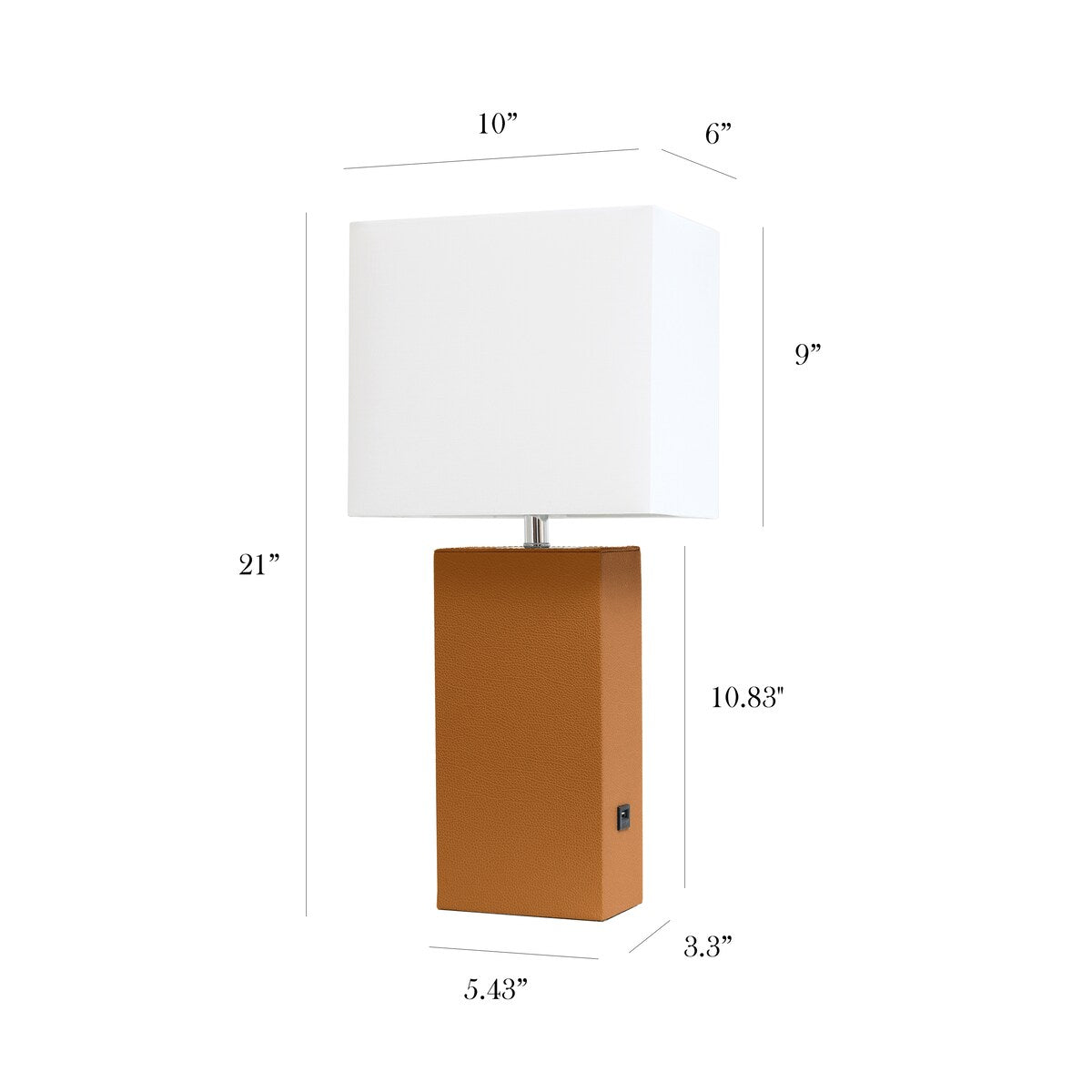 Elegant Designs 21 Modern Leather Wrapped Table Lamp with USB Port, With LED Bulb