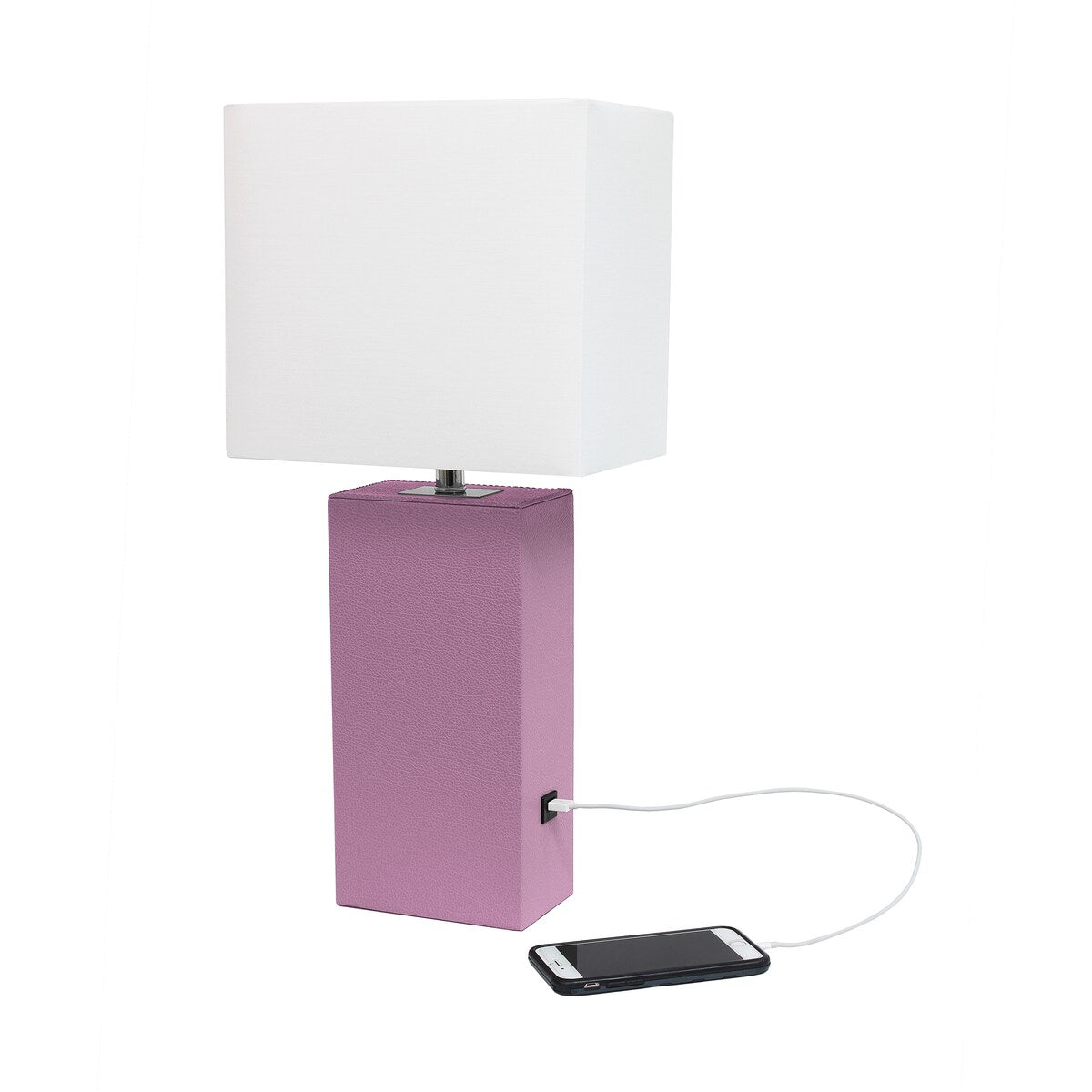 Elegant Designs 21 Modern Leather Wrapped Table Lamp with USB Port, With LED Bulb