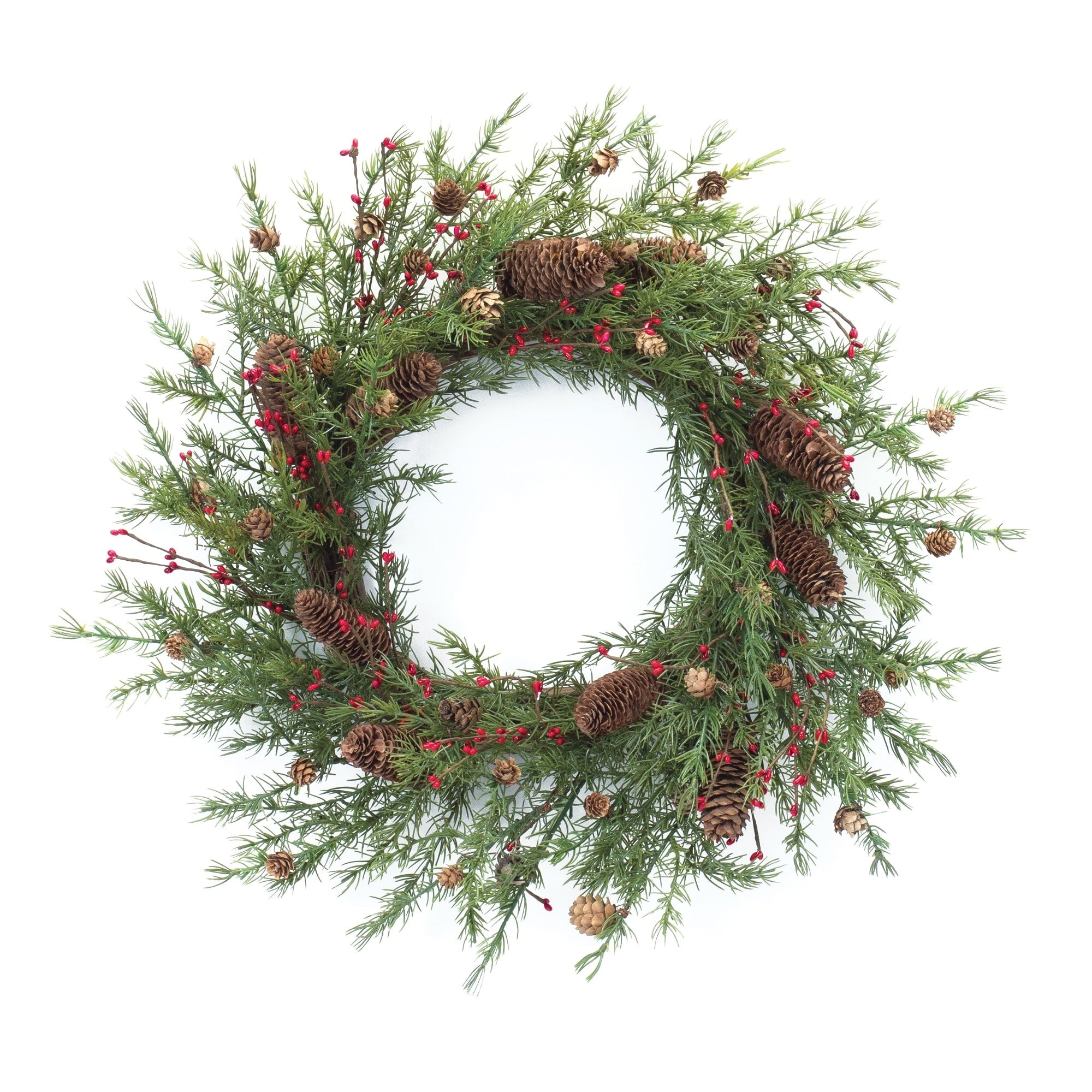 Pine Cone Berry Wreath 26D - Green