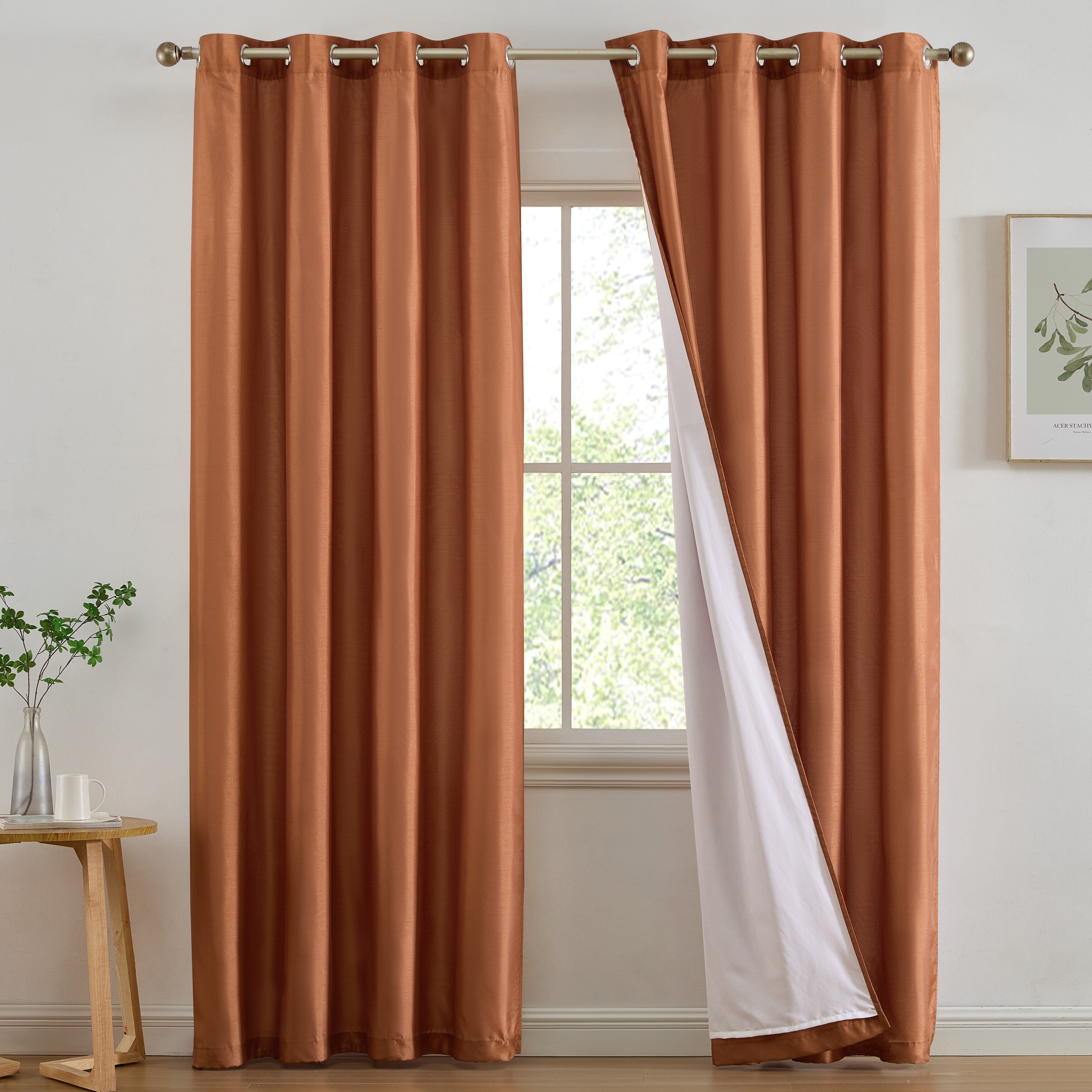 HLC.me Jefferson Faux Silk Semi Sheer Light Filtering Lined Grommet Window Curtain Bedroom, 2 Panels