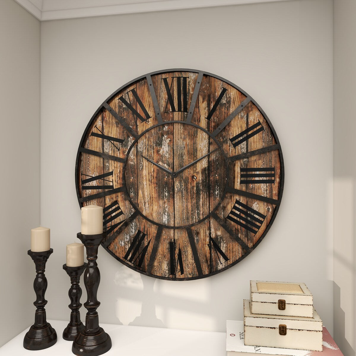 Wooden Decorative Wall Clock with Black Accents - Brown - Roche River Decor