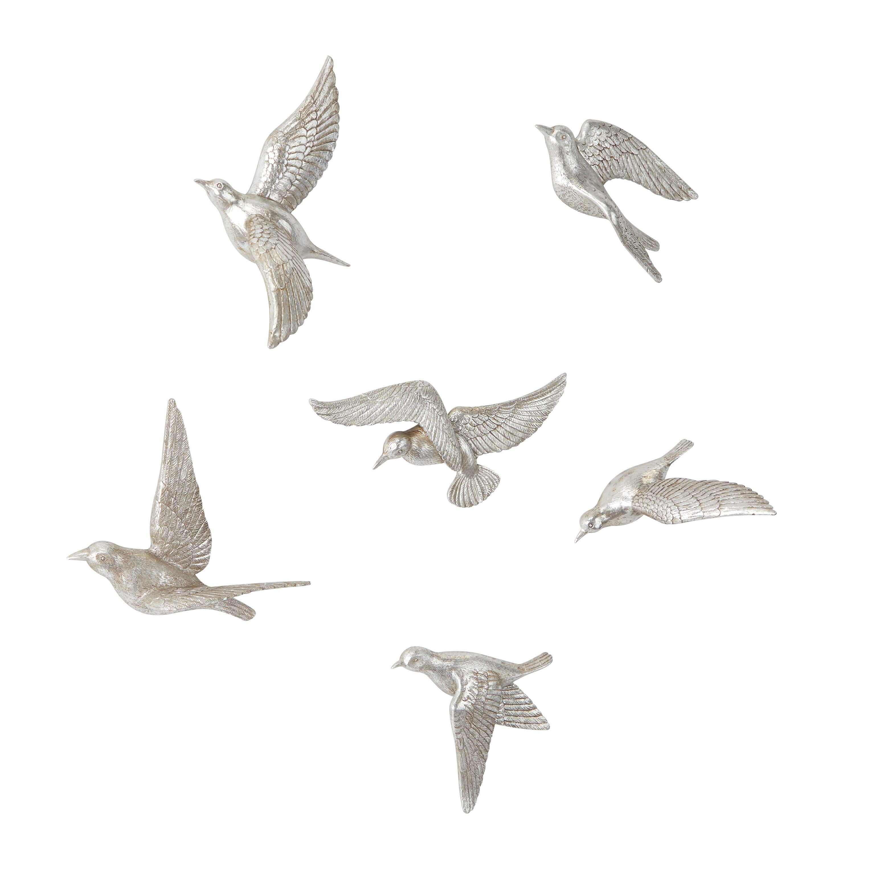 Artistic Polystone Floating Bird Wall Decor (Set of 6) - Gold, Brown, Silver