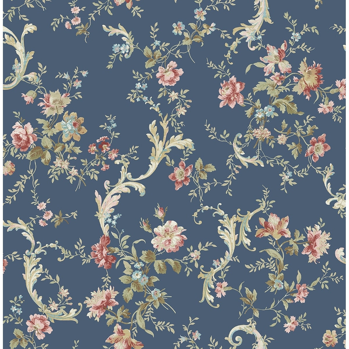 Seabrook Designs Keely Floral Scrolls Unpasted Wallpaper