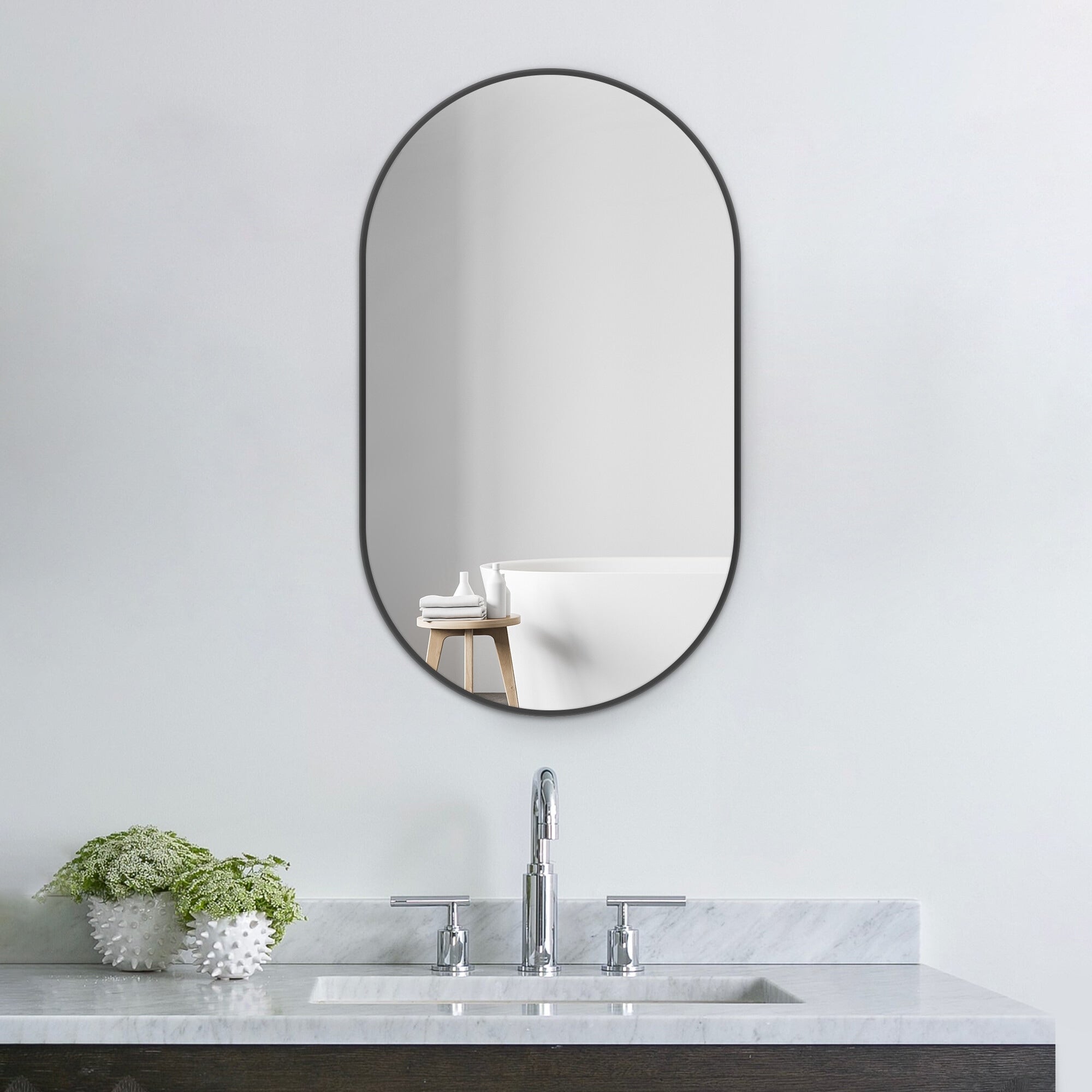 Small Oval Aluminum Framed Wall Bathroom Vanity Mirror