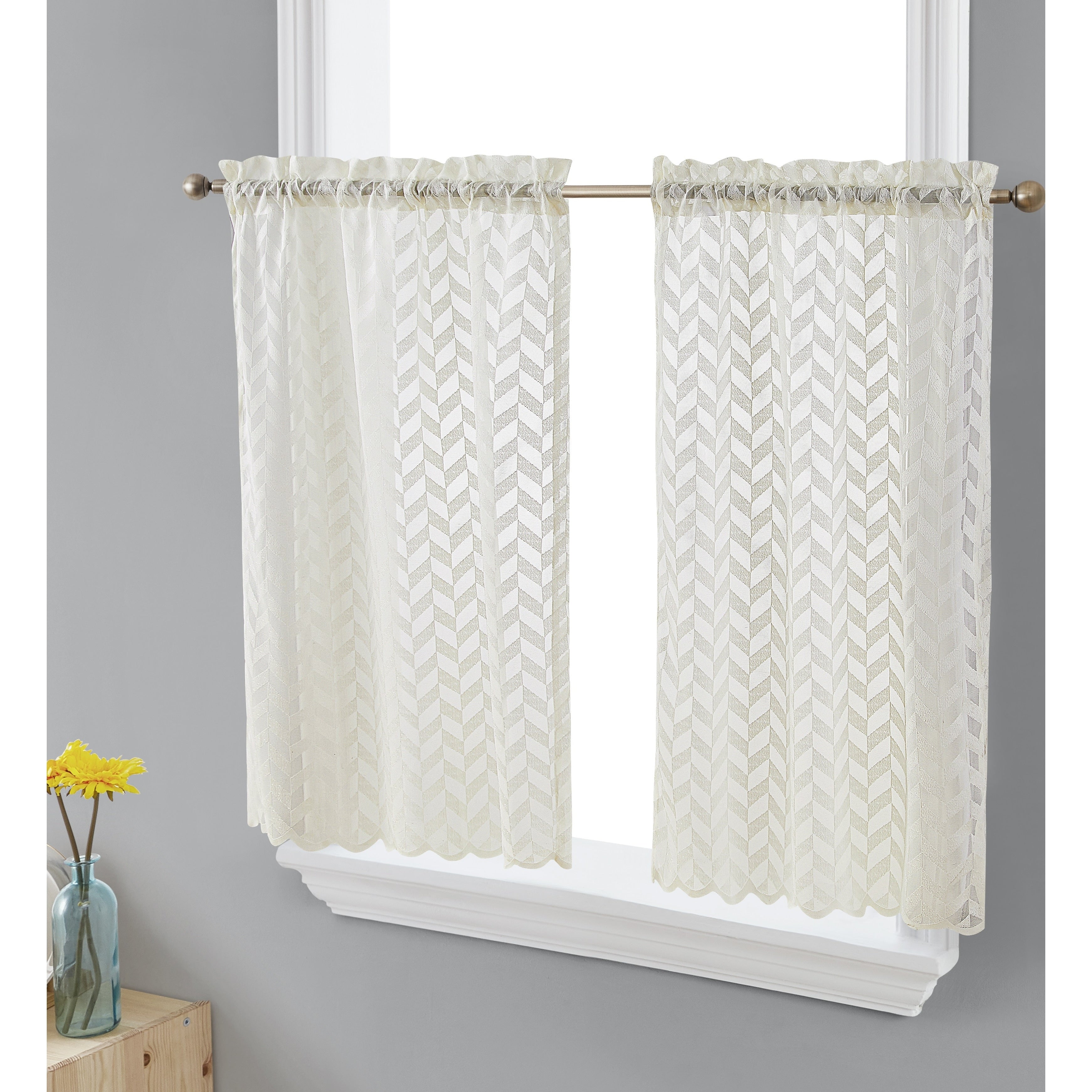 HLC.me Herringbone Lace Sheer Kitchen Cafe Curtain Tiers Swags Valance for Small Windows & Bathroom