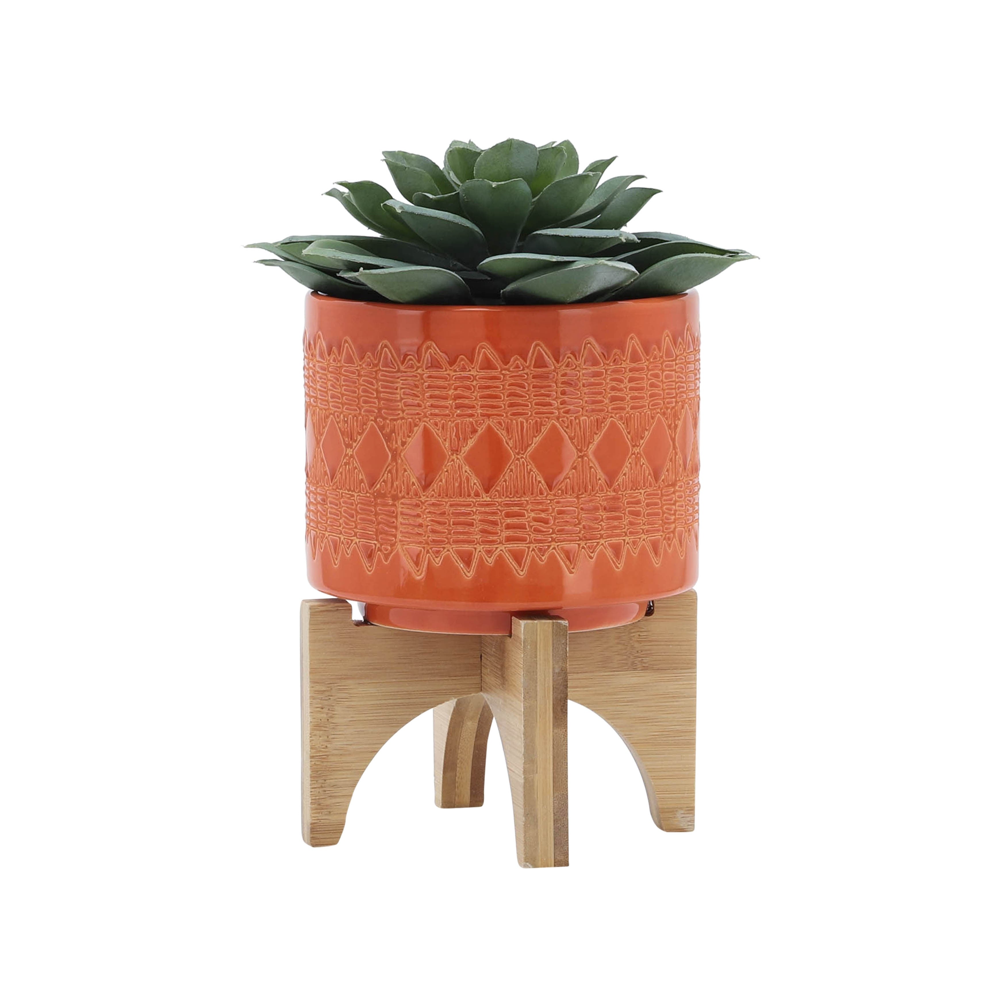 Sagebrook Home Ceramic Planters on Wood Stand