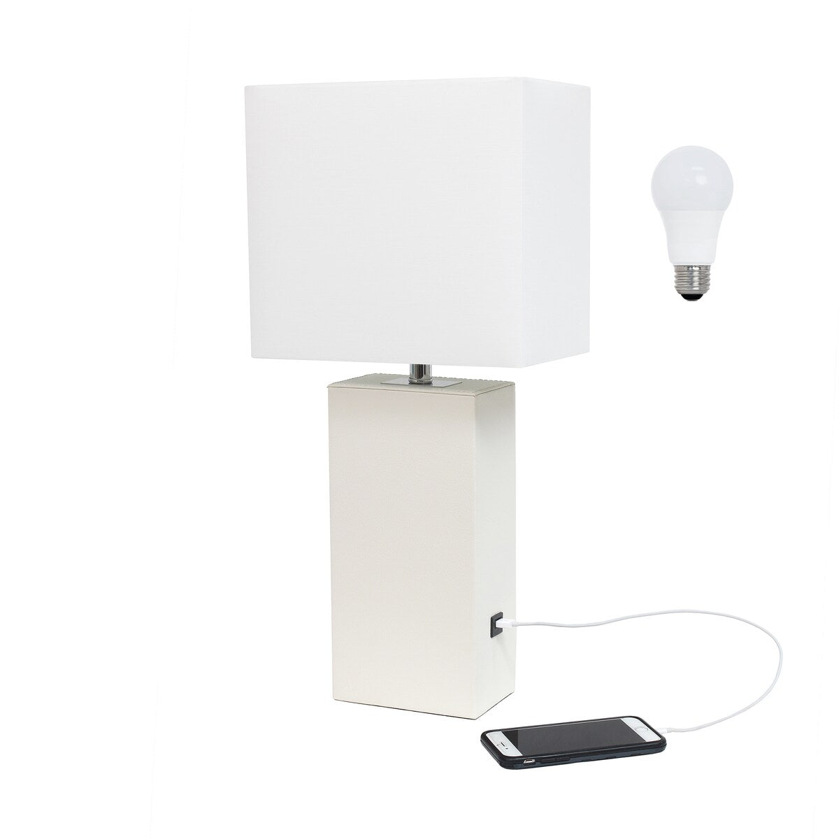 Elegant Designs 21 Modern Leather Wrapped Table Lamp with USB Port, With LED Bulb