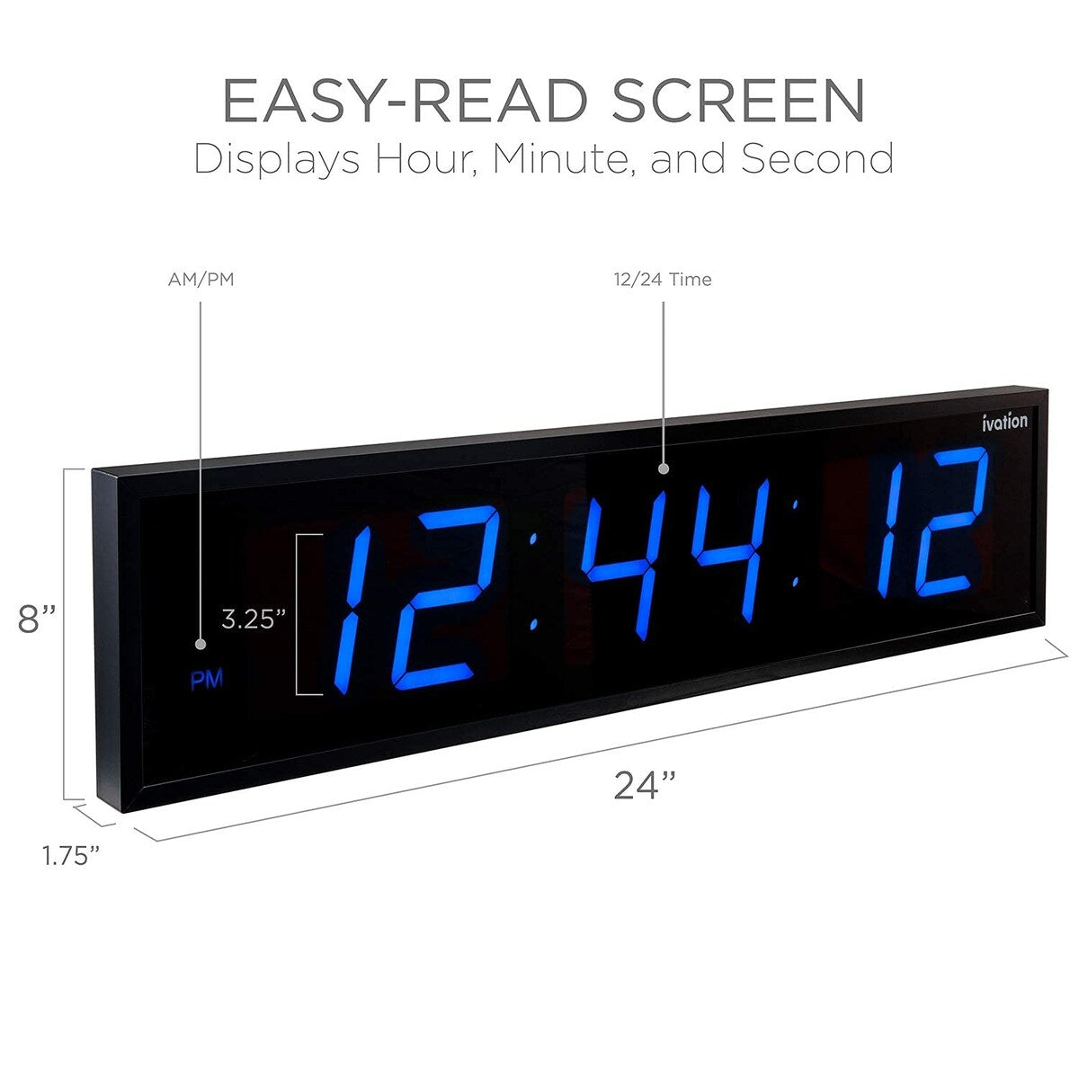 Ivation Large Digital Wall Clock, LED Display W/Timer