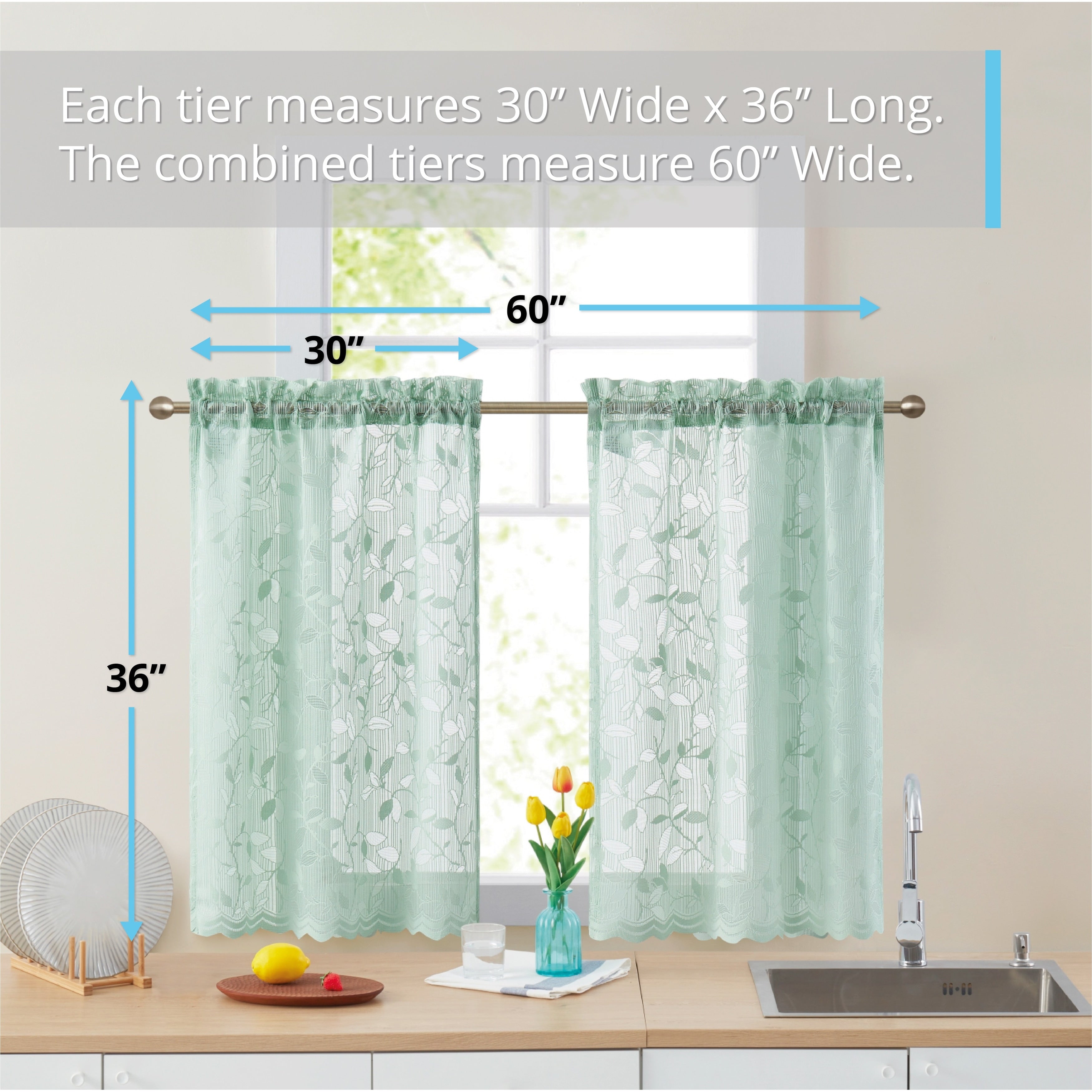 HLC.me Joyce Lace Sheer Kitchen Cafe Curtain Tiers for Small Windows, Kitchen & Bathroom