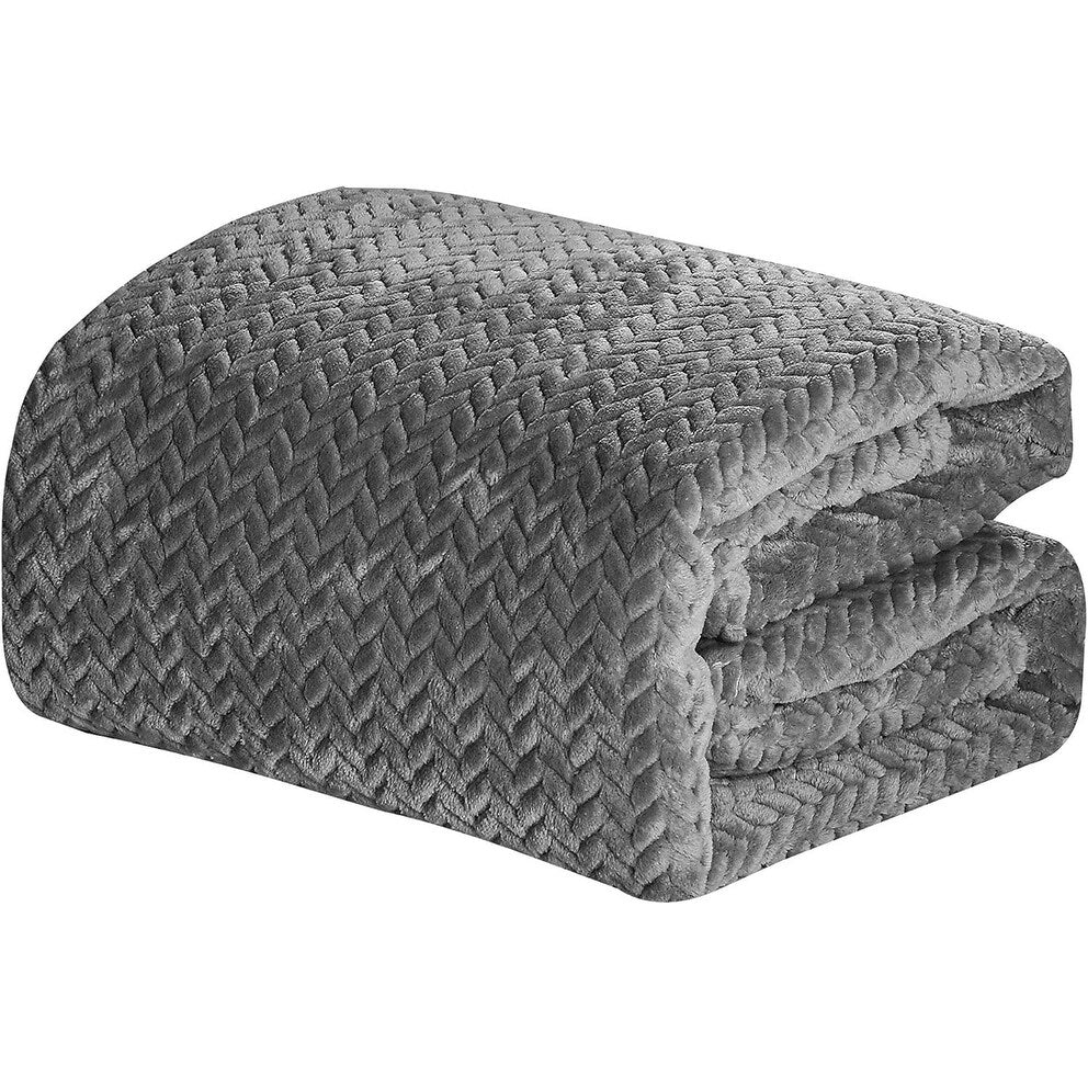 Décor&More HomeEssentials Extra Heavy and Plush Chevron Braided King Size Microplush Jacquard Blanket (102 x 86) - Grey