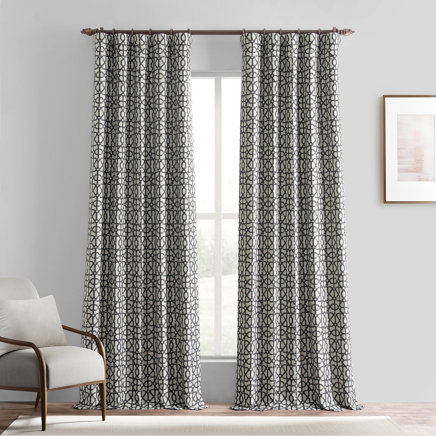 Exclusive Fabrics Jacquard Faux Silk Curtains - 1 Panel Room Darkening Curtain