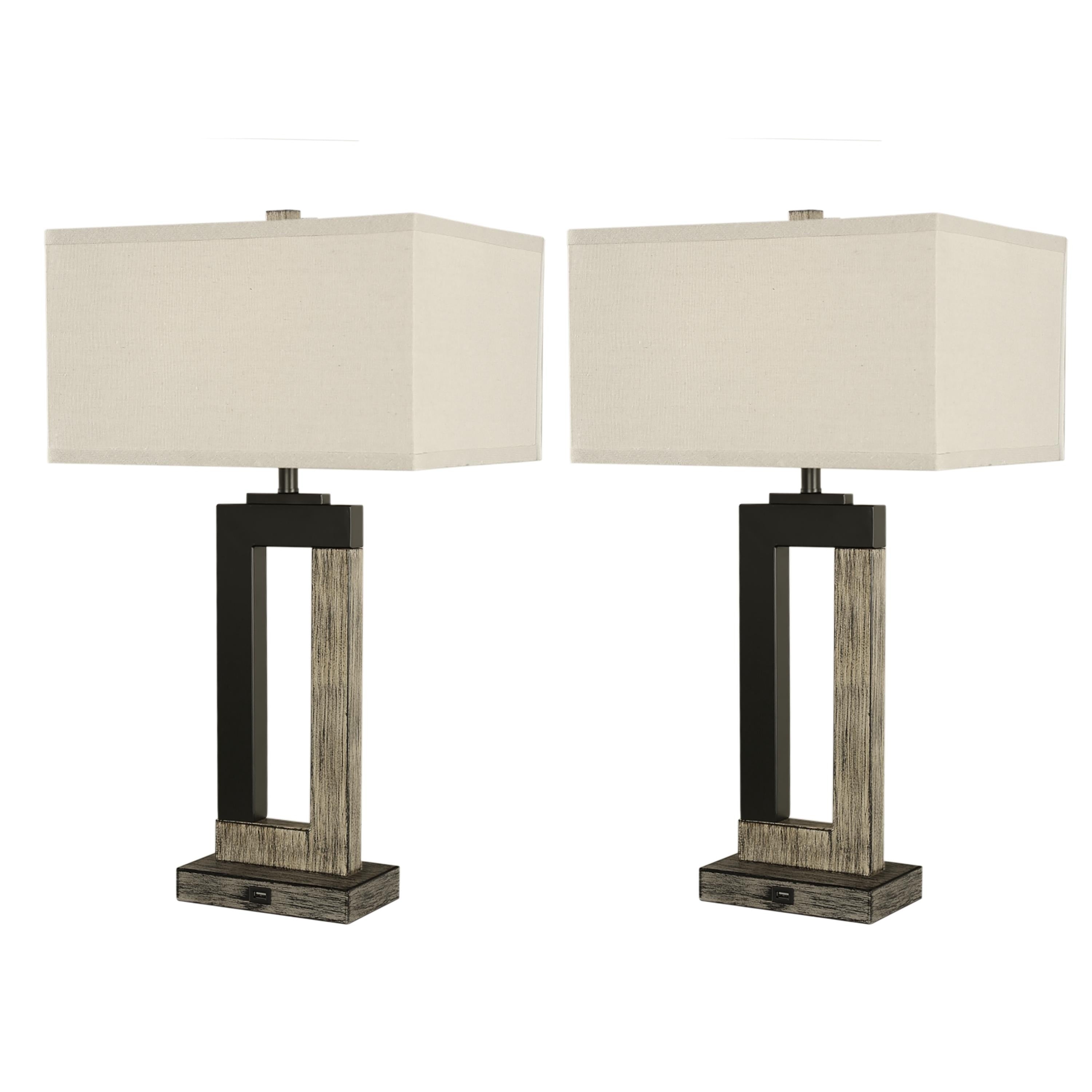 25.9 Rectangle Cotton Shade Wood Table Lamps Set of 2