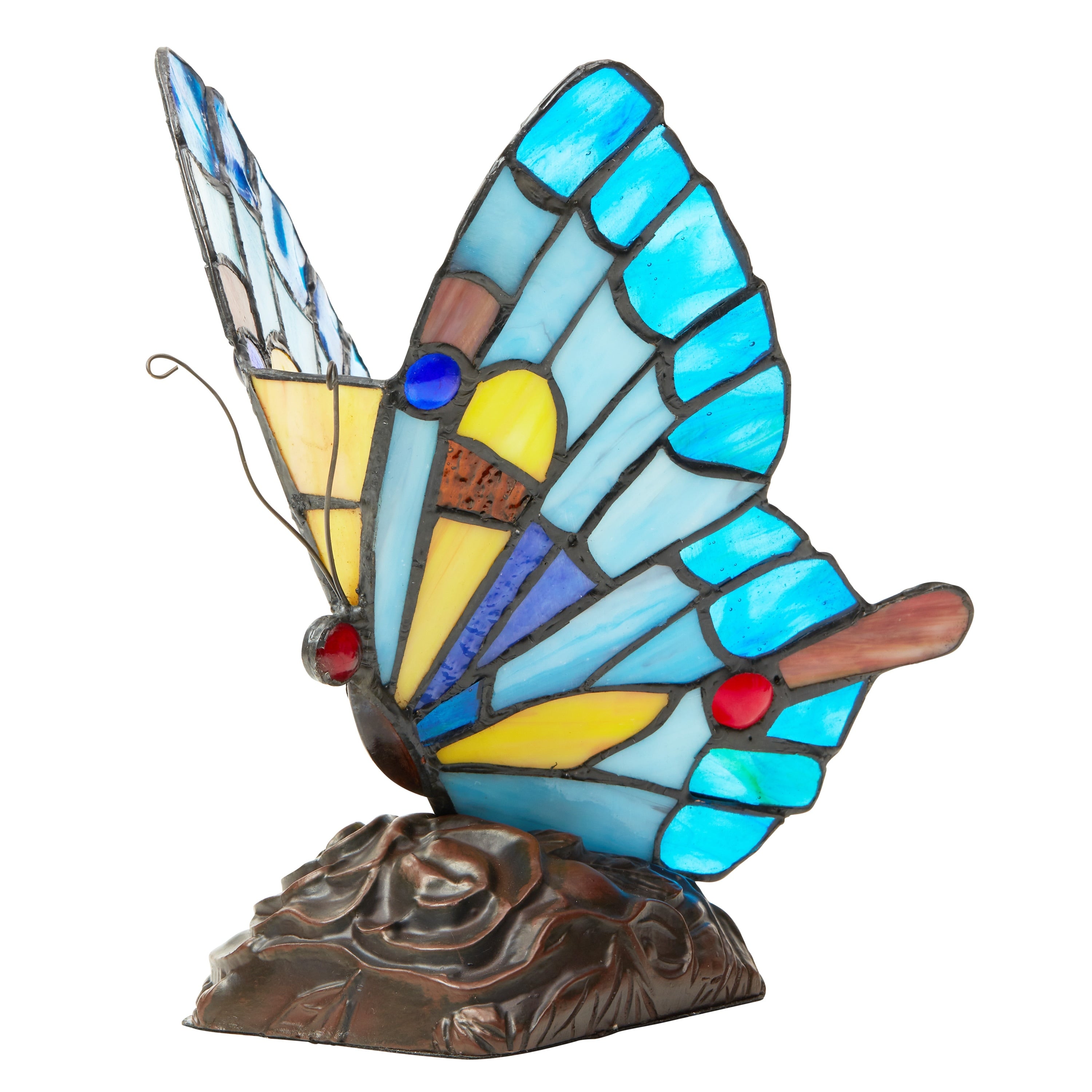 River of Goods Stained Glass 9.5-inch Tiffany Style Flying Butterfly Accent Lamp