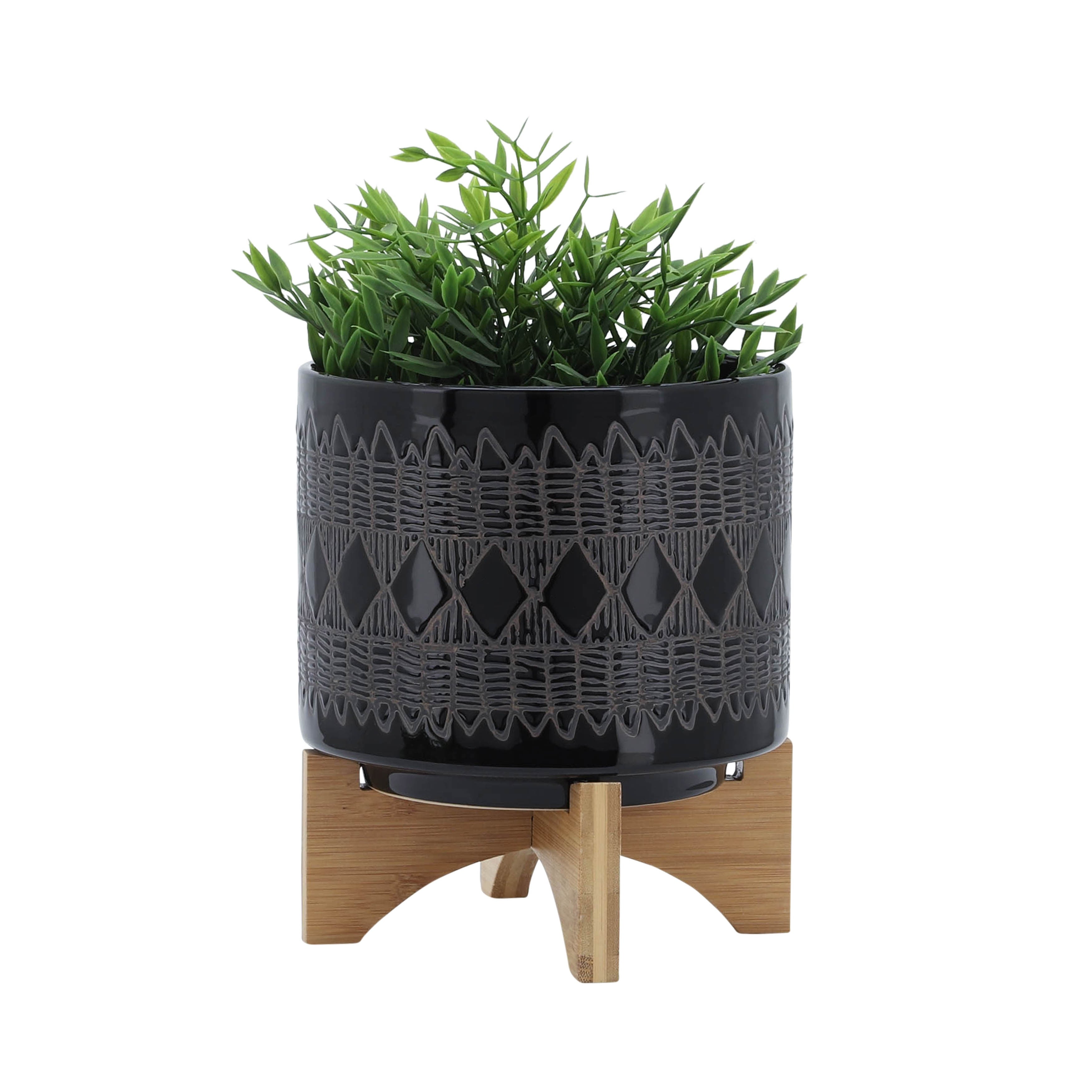 Sagebrook Home Ceramic Planters on Wood Stand