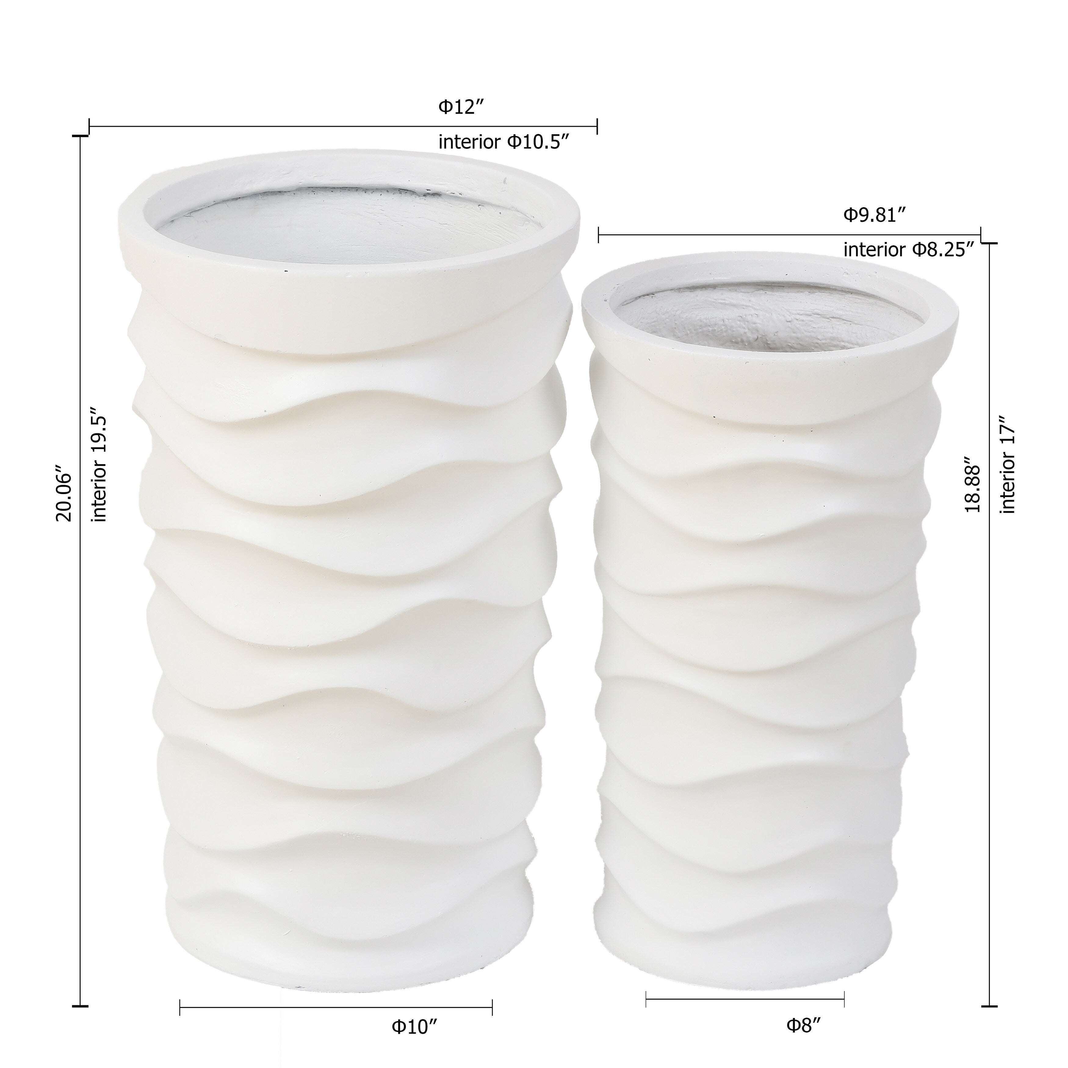 Reyis White Wavy Modern 2-piece Handmade Planter Set by Havenside Home