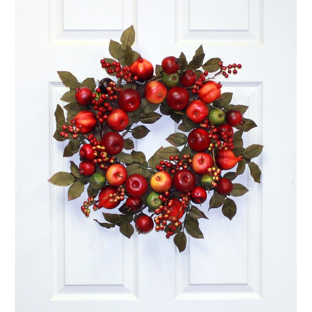 24 Mixed Apple Pomegranate & Leaf Wreath on Natural Twig Base