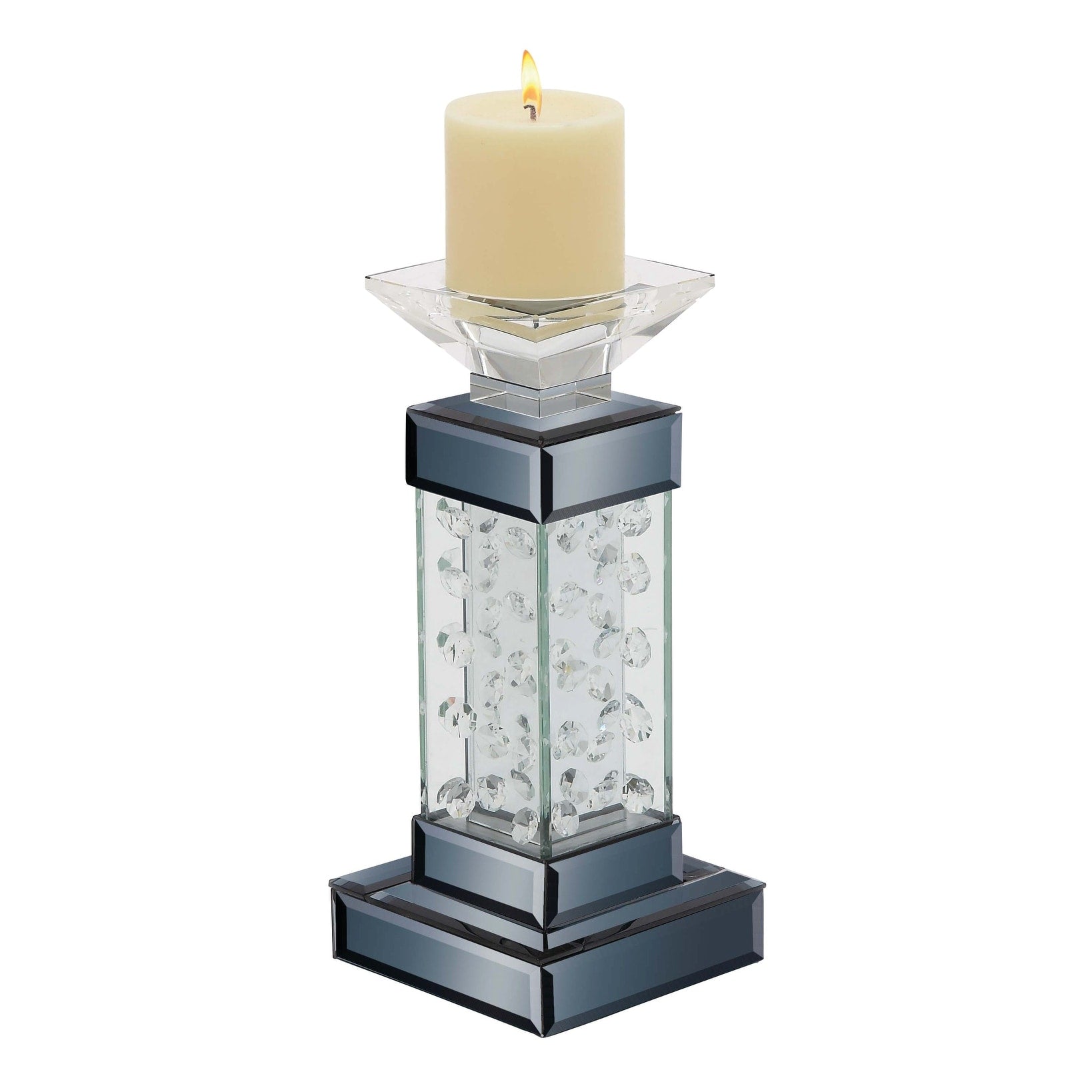 Glass Pillar Candle Holder with Floating Crystals