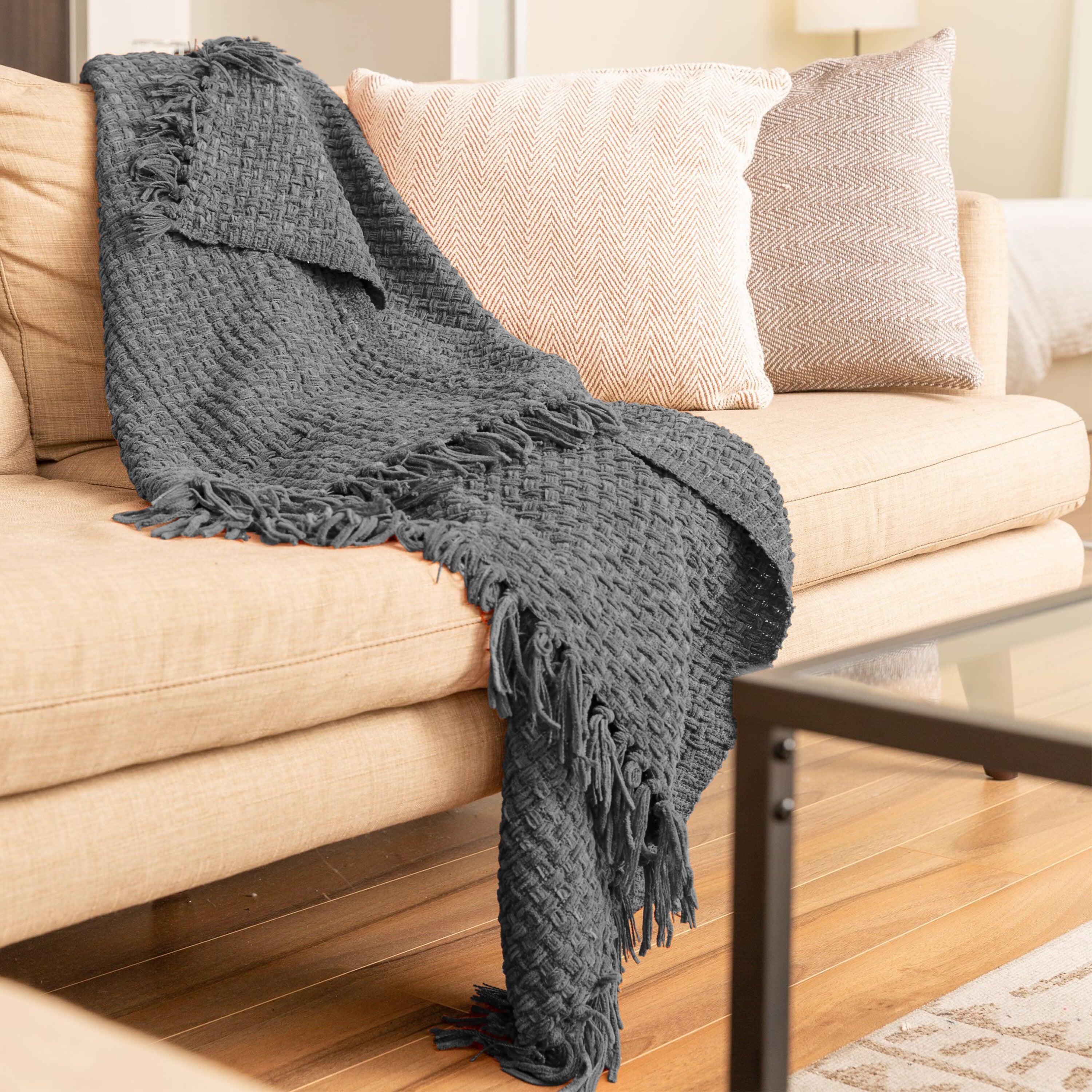 Fabstyles Chenille Basket Weave Polyester Throw Blanket