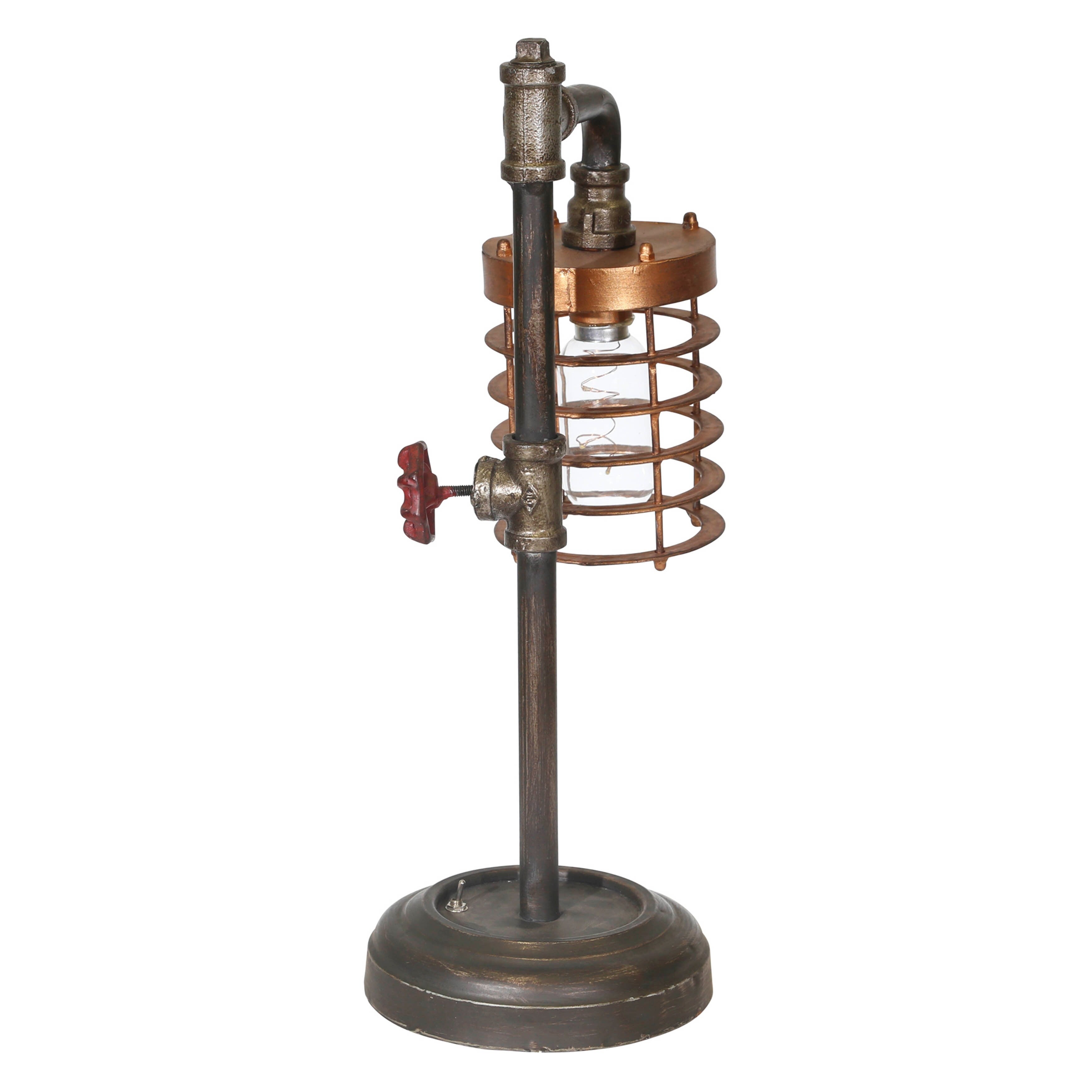 Sagebrook Home Industrial Style Metal Pipe Table Lamp, Bulb Included, Battery Operated, Black and Copper, 11 L x 6 W x 18 H