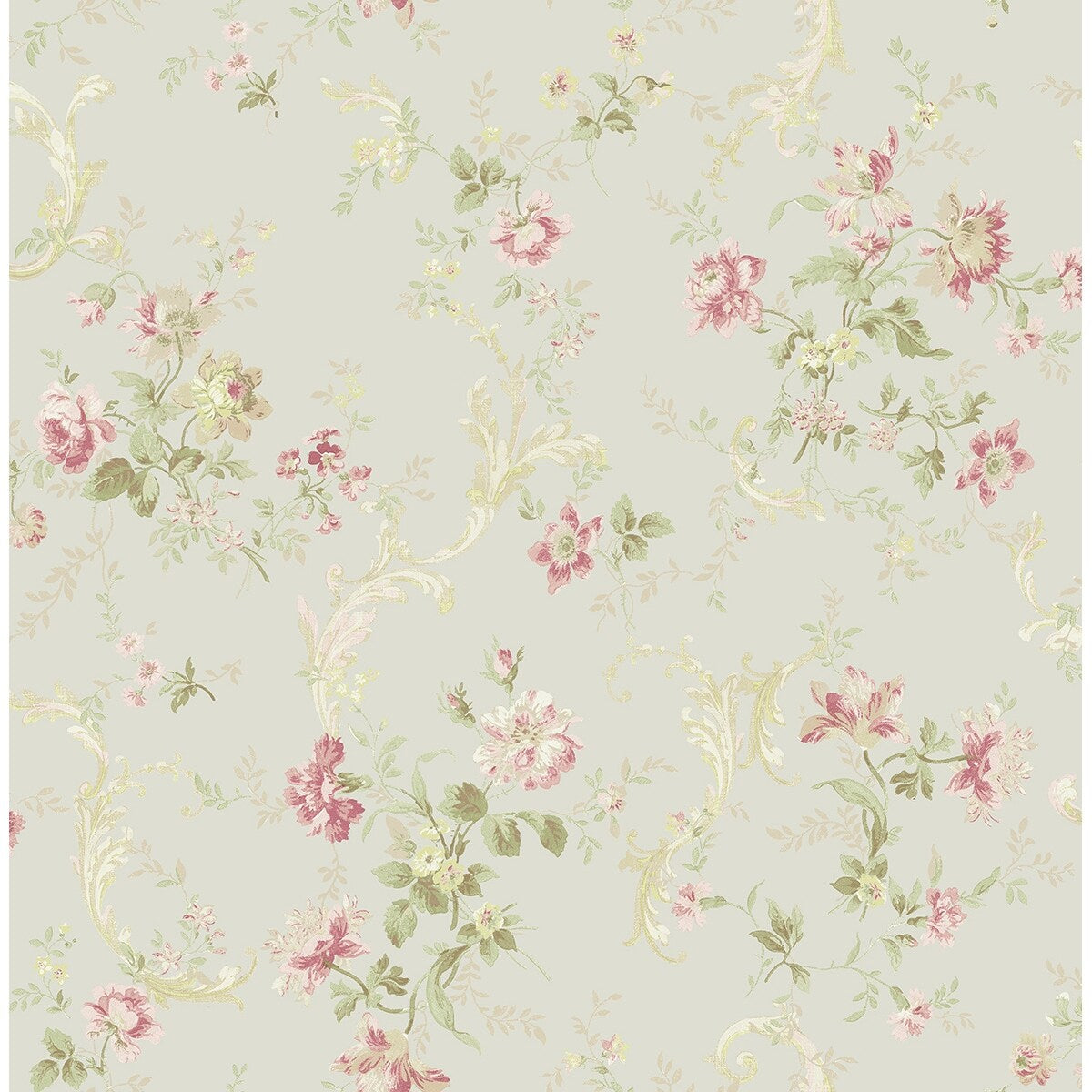 Seabrook Designs Keely Floral Scrolls Unpasted Wallpaper