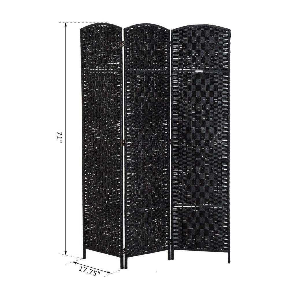 HomCom 6' Tall Wicker Weave Three Panel Room Divider Privacy Screen - Black Wood